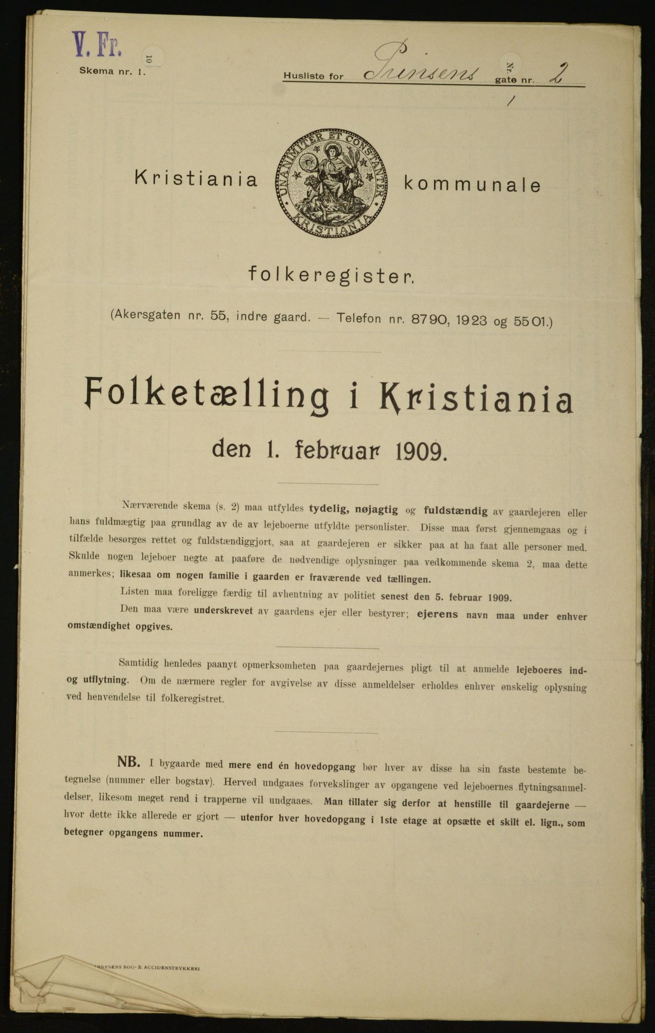 OBA, Kommunal folketelling 1.2.1909 for Kristiania kjøpstad, 1909, s. 73497