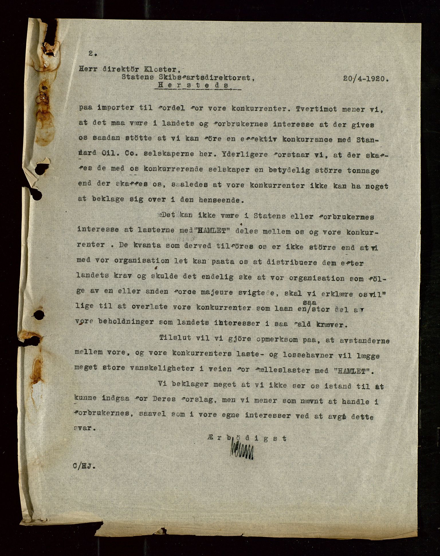 Pa 1521 - A/S Norske Shell, AV/SAST-A-101915/E/Ea/Eaa/L0010: Sjefskorrespondanse, 1920, s. 229