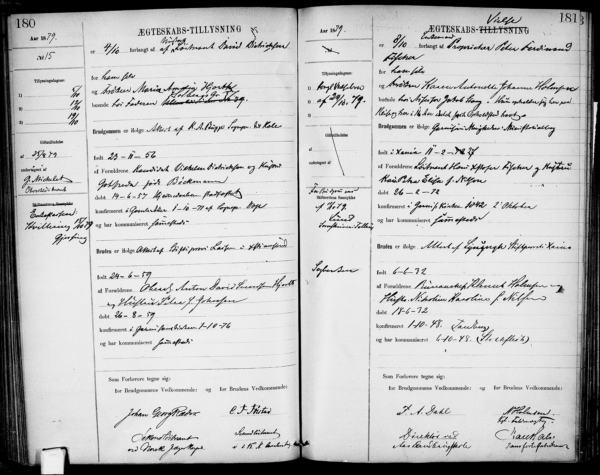 Garnisonsmenigheten Kirkebøker, AV/SAO-A-10846/H/Ha/L0007: Lysningsprotokoll nr. I 7, 1872-1893, s. 180-181