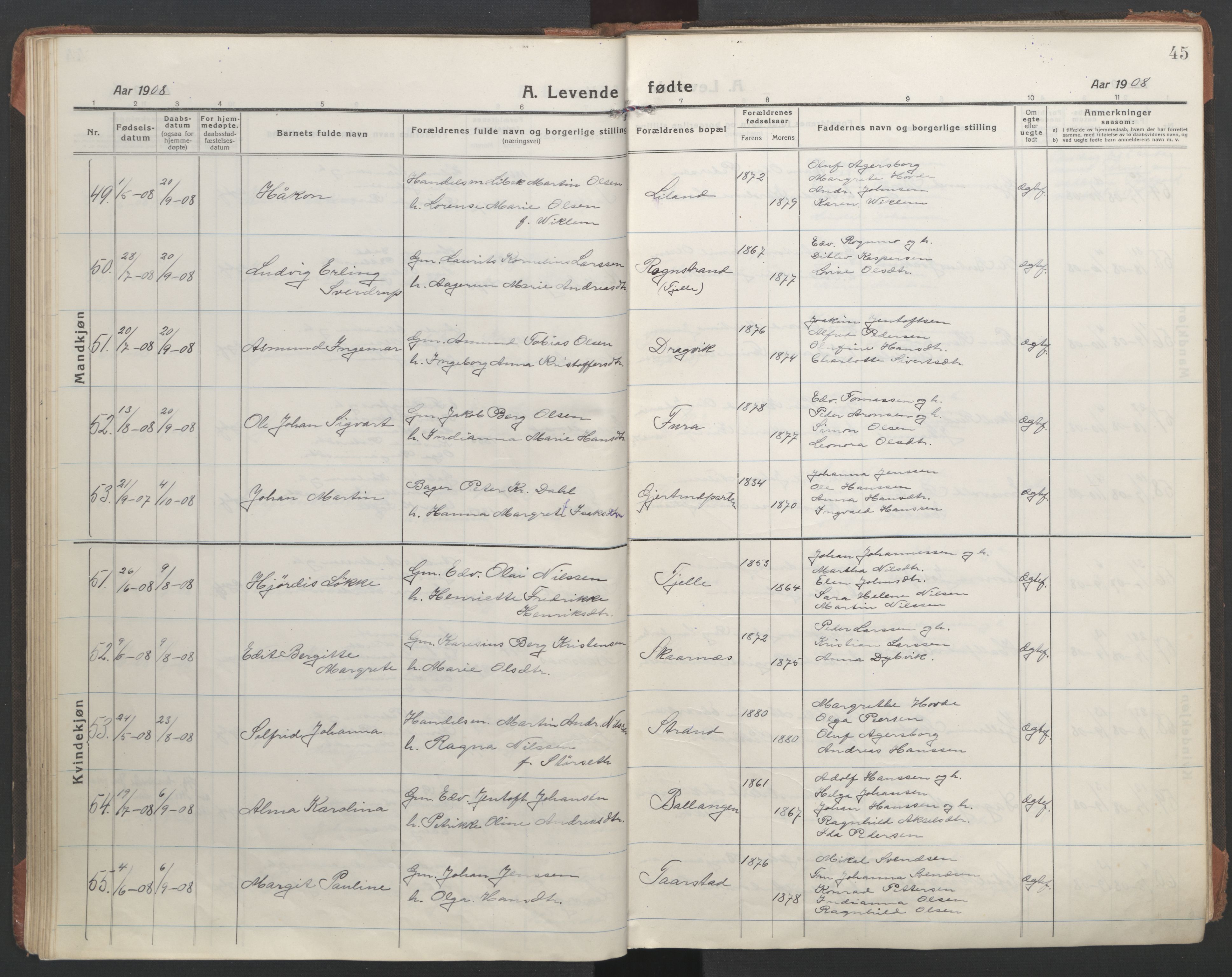 Ministerialprotokoller, klokkerbøker og fødselsregistre - Nordland, AV/SAT-A-1459/863/L0900: Ministerialbok nr. 863A12, 1906-1915, s. 45
