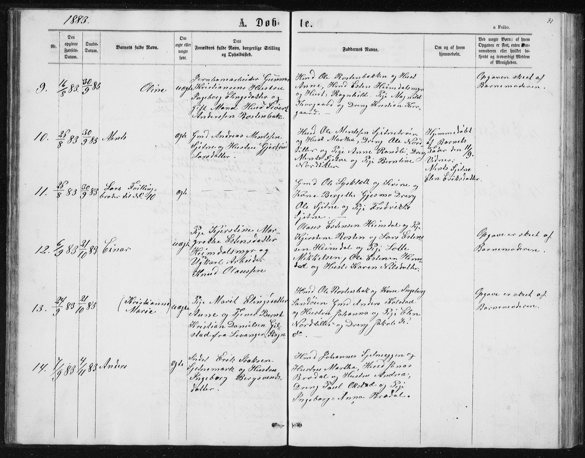 Ministerialprotokoller, klokkerbøker og fødselsregistre - Sør-Trøndelag, SAT/A-1456/621/L0459: Klokkerbok nr. 621C02, 1866-1895, s. 31