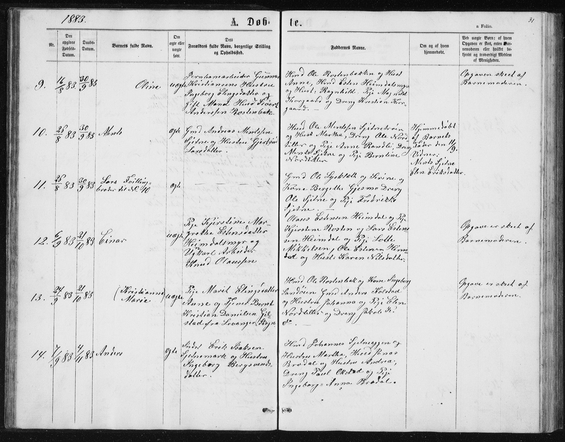 Ministerialprotokoller, klokkerbøker og fødselsregistre - Sør-Trøndelag, AV/SAT-A-1456/621/L0459: Klokkerbok nr. 621C02, 1866-1895, s. 31