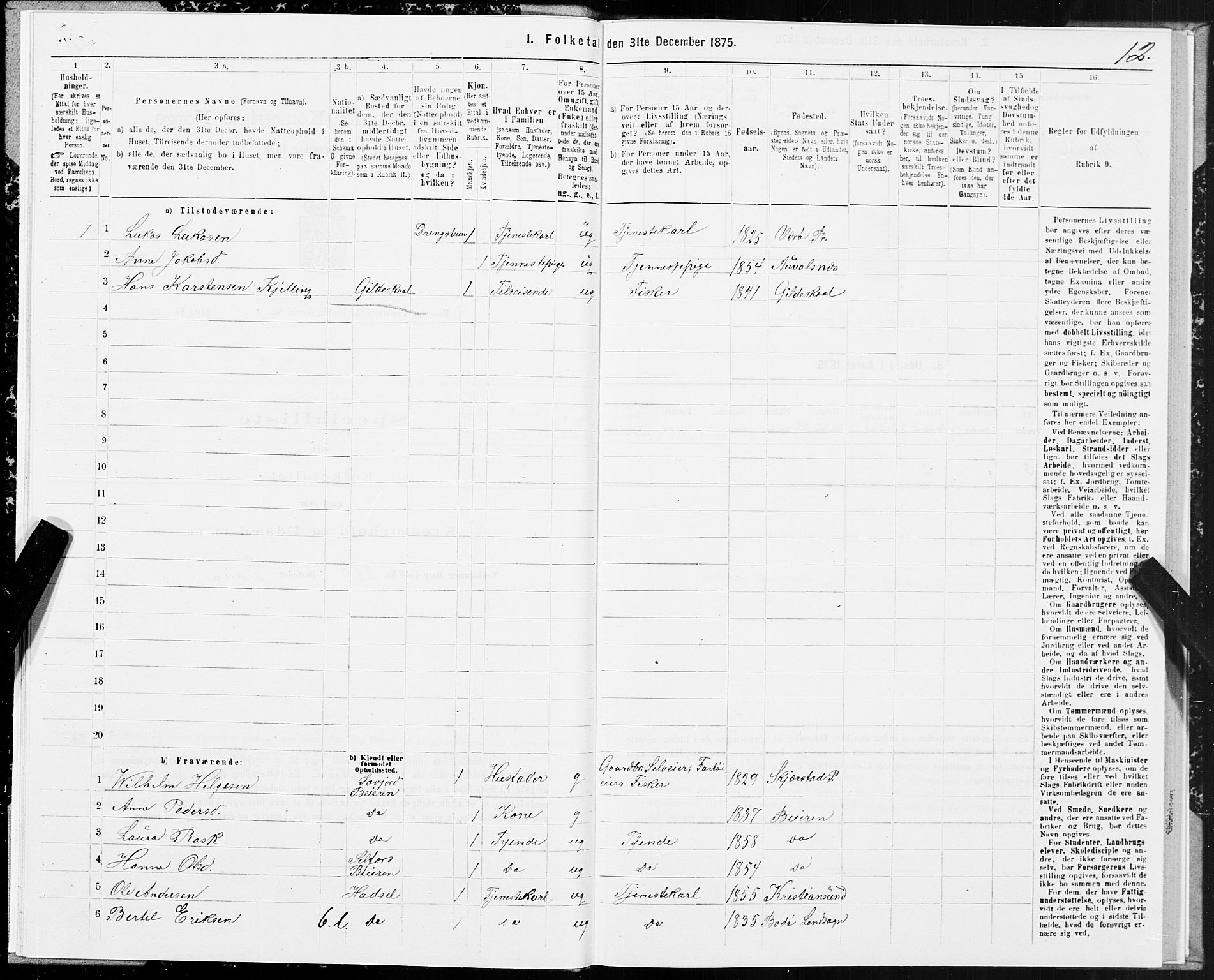 SAT, Folketelling 1875 for 1839P Beiarn prestegjeld, 1875, s. 1012