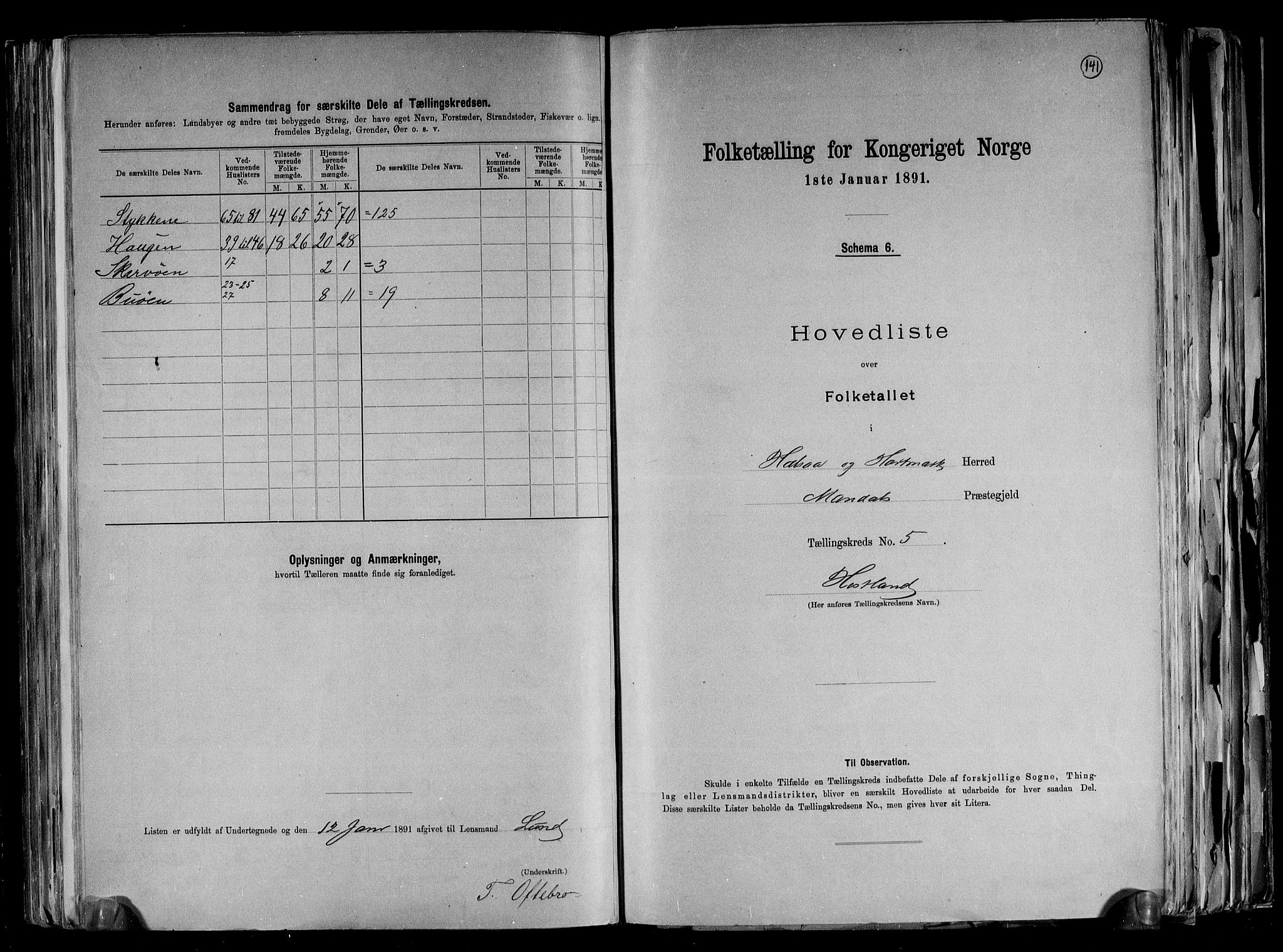 RA, Folketelling 1891 for 1019 Halse og Harkmark herred, 1891, s. 12