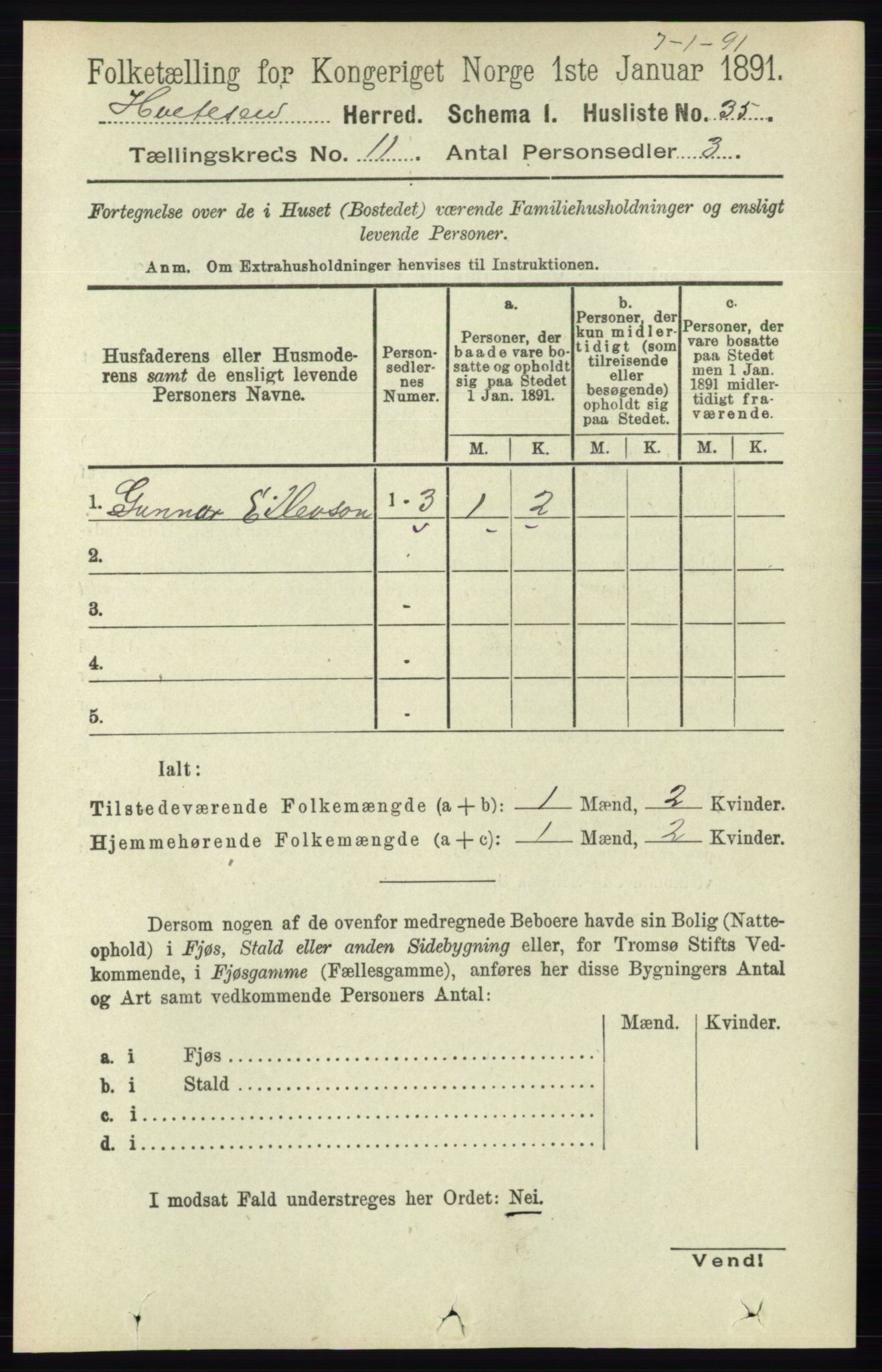 RA, Folketelling 1891 for 0829 Kviteseid herred, 1891, s. 2535