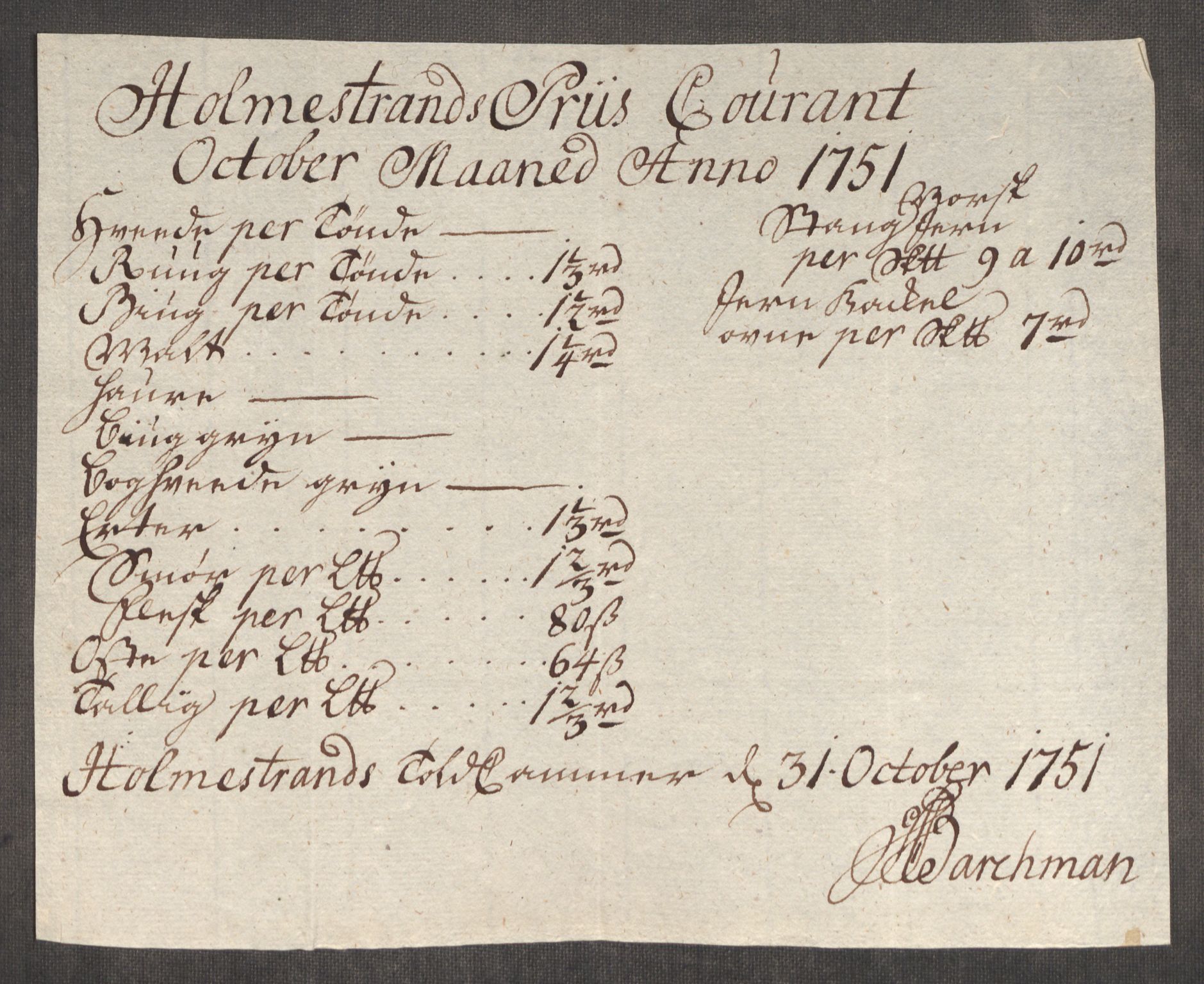 Rentekammeret inntil 1814, Realistisk ordnet avdeling, AV/RA-EA-4070/Oe/L0004: [Ø1]: Priskuranter, 1749-1752, s. 583