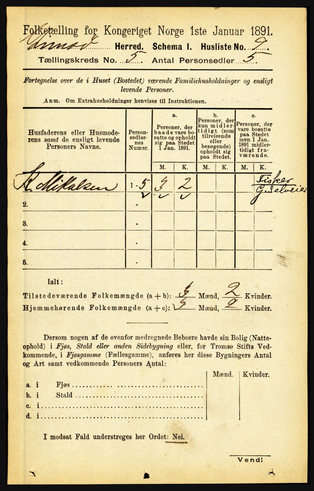 RA, Folketelling 1891 for 1864 Gimsøy herred, 1891, s. 816