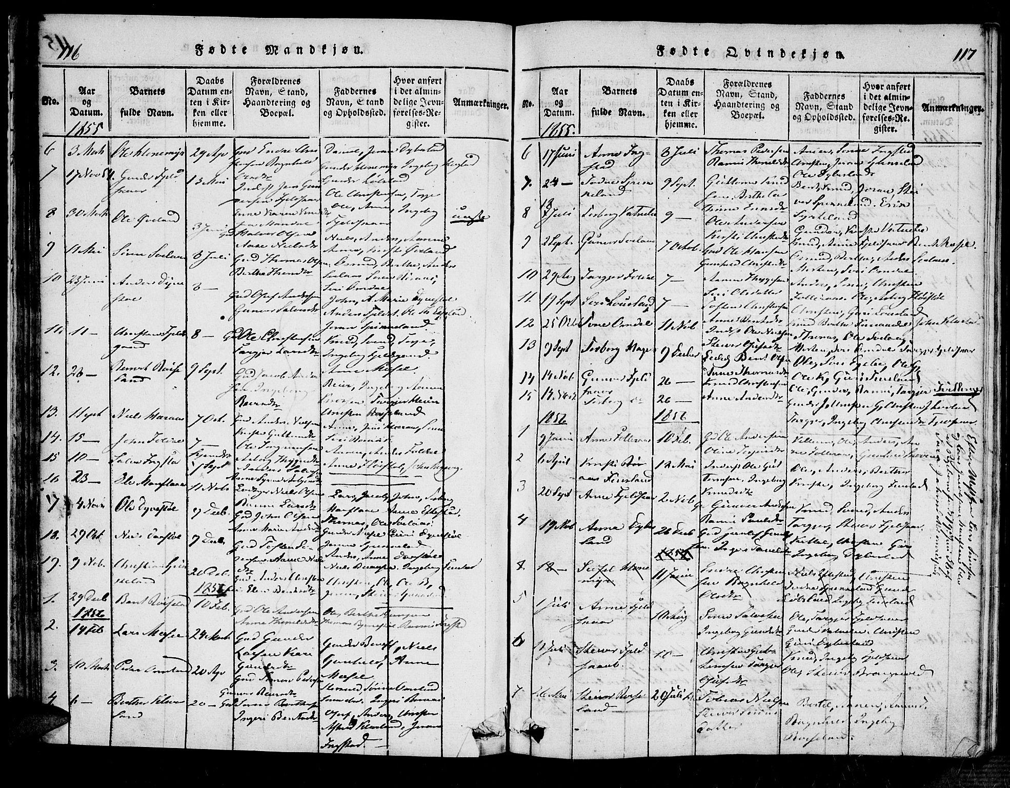 Bjelland sokneprestkontor, SAK/1111-0005/F/Fa/Fab/L0002: Ministerialbok nr. A 2, 1816-1869, s. 116-117