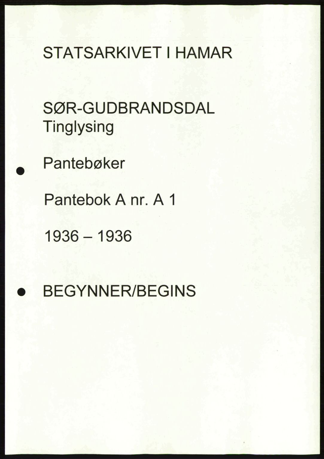 Sør-Gudbrandsdal tingrett, SAH/TING-004/H/Hb/Hbd/L0001: Pantebok nr. A1, 1936-1936