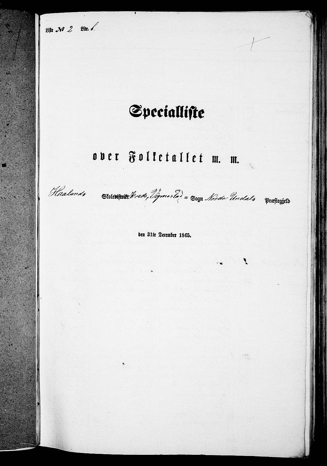 RA, Folketelling 1865 for 1028P Nord-Audnedal prestegjeld, 1865, s. 34