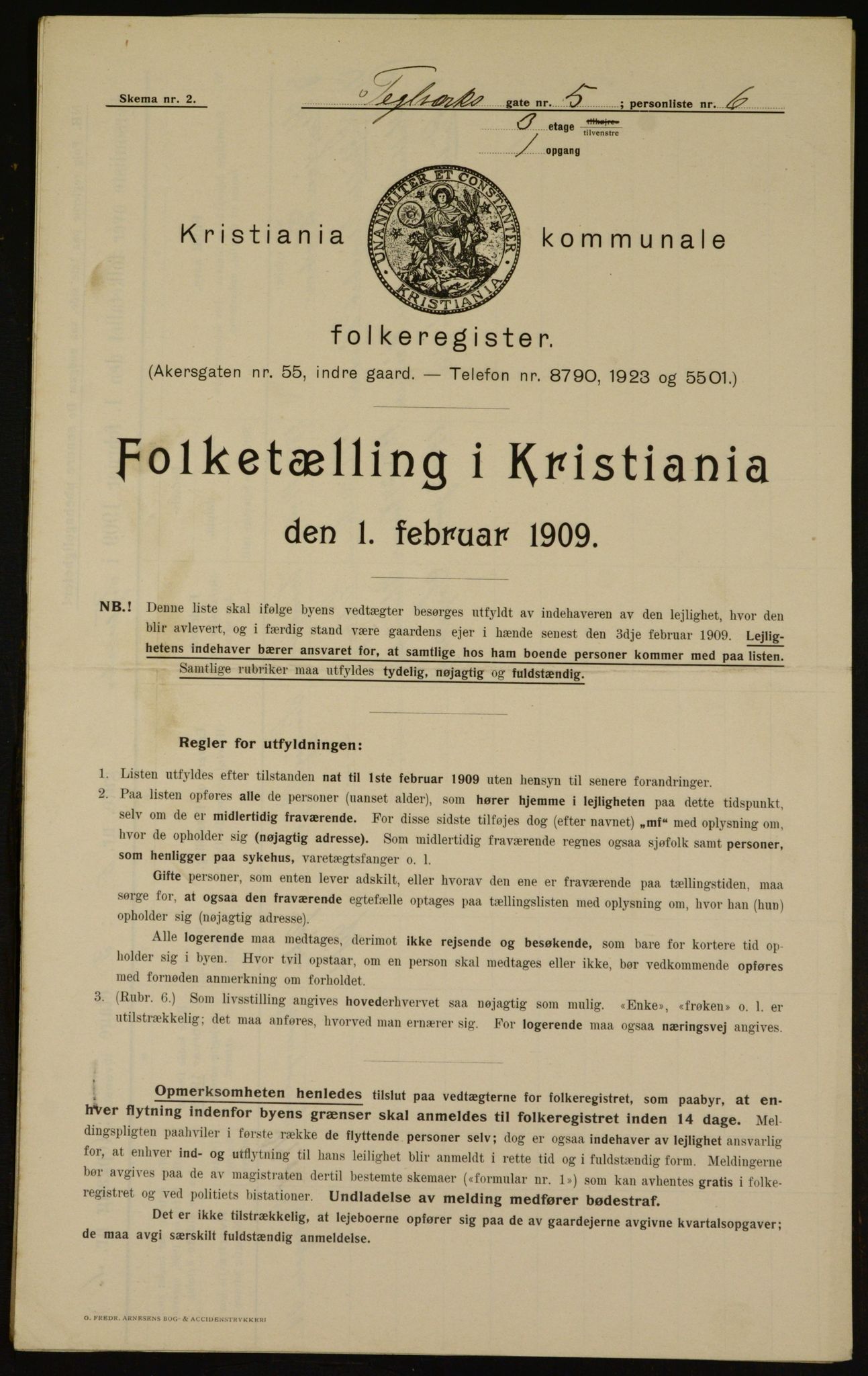 OBA, Kommunal folketelling 1.2.1909 for Kristiania kjøpstad, 1909, s. 97289