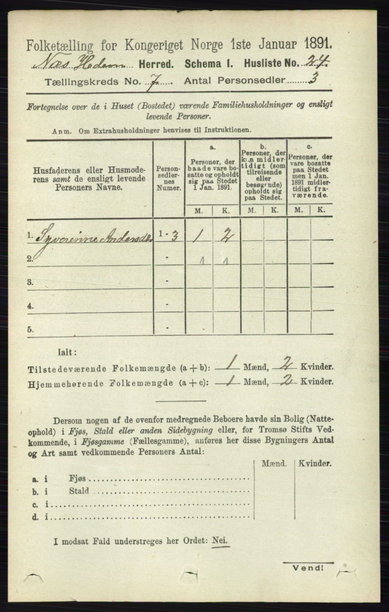 RA, Folketelling 1891 for 0411 Nes herred, 1891, s. 3852