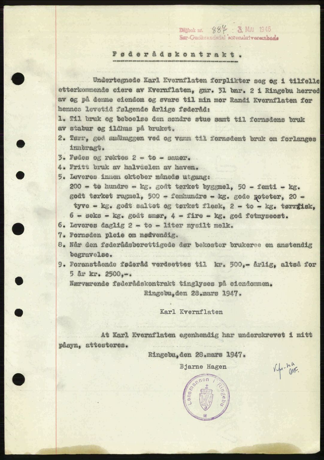 Sør-Gudbrandsdal tingrett, SAH/TING-004/H/Hb/Hbe/L0003: Pantebok nr. B3, 1943-1948, Dagboknr: 887/1946