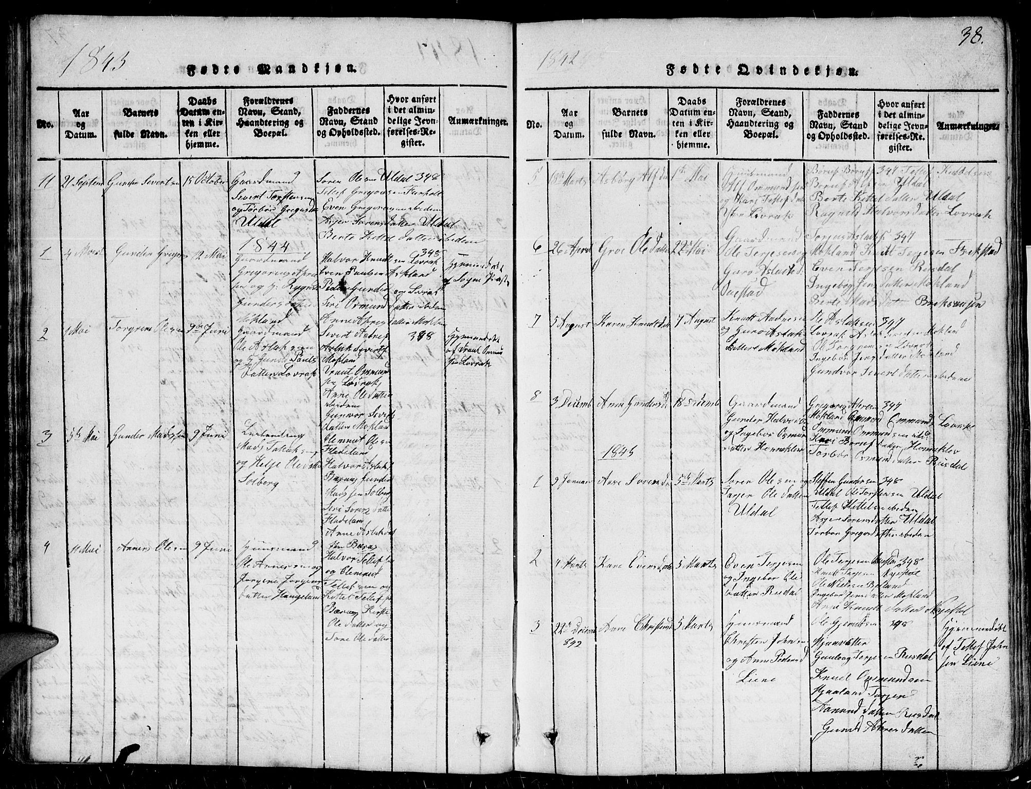 Herefoss sokneprestkontor, AV/SAK-1111-0019/F/Fb/Fbc/L0001: Klokkerbok nr. B 1, 1816-1866, s. 38