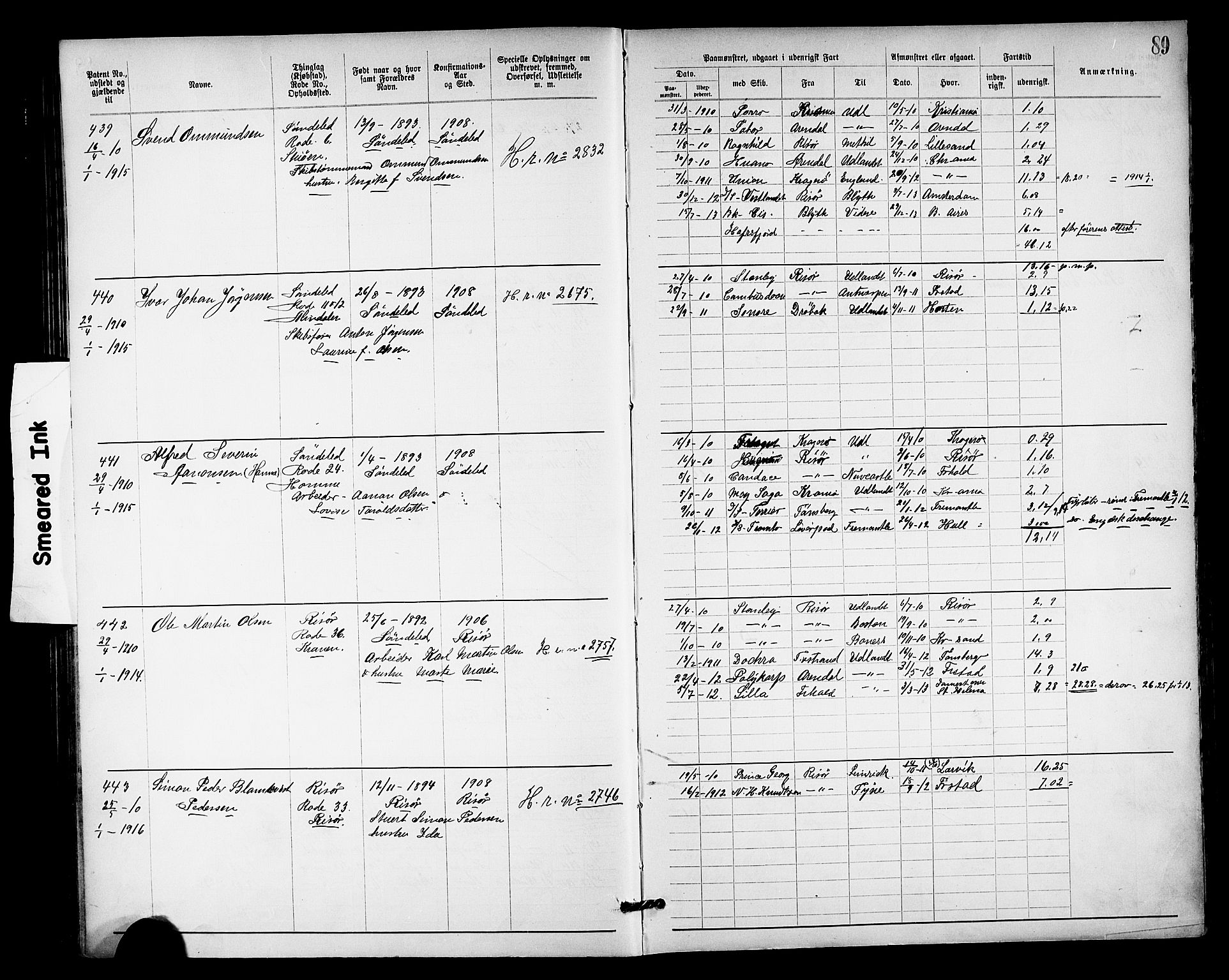 Risør mønstringskrets, AV/SAK-2031-0010/F/Fa/L0004: Annotasjonsrulle nr 1914-1915 og nr 1-477, T-8, 1899-1911, s. 98