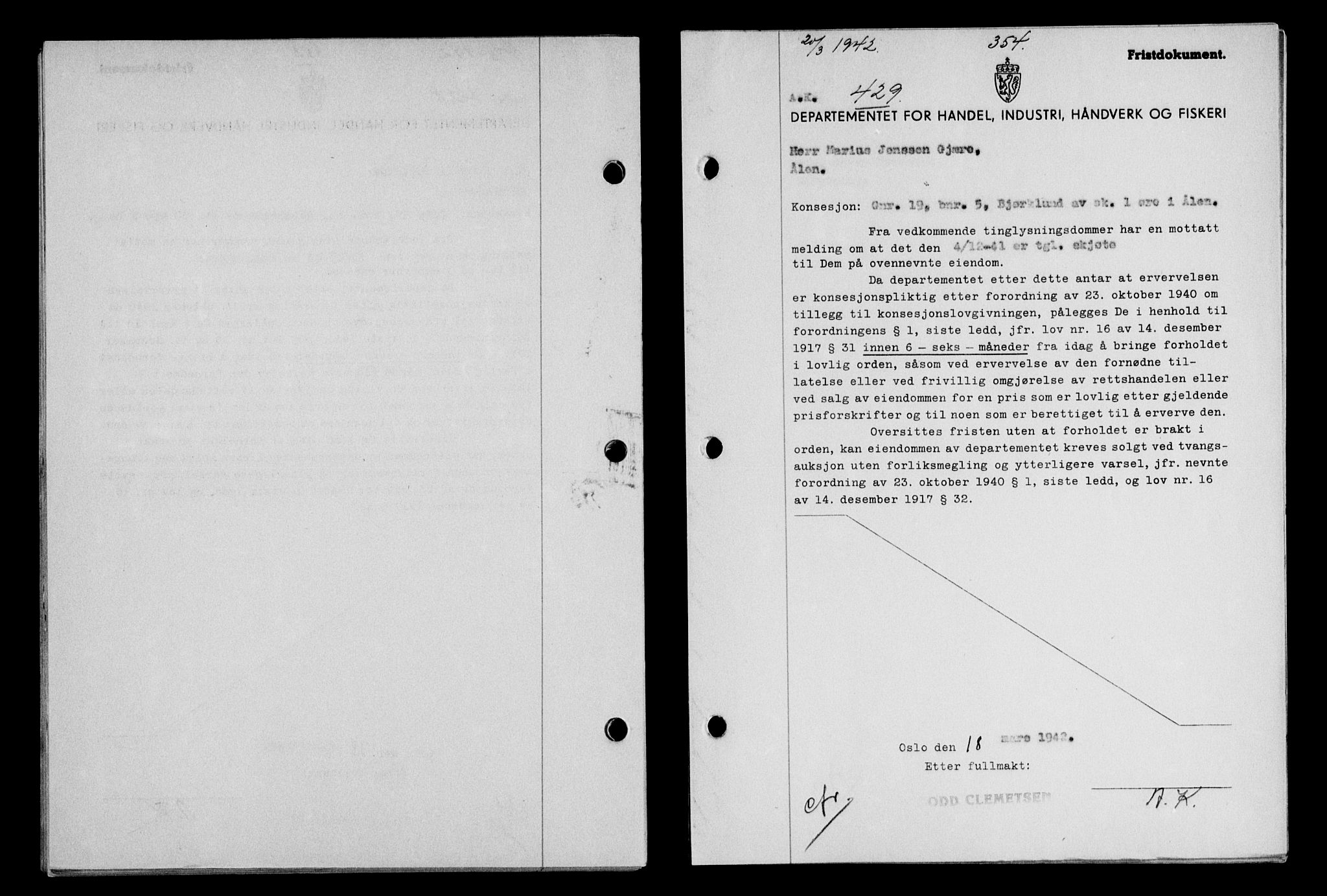 Gauldal sorenskriveri, SAT/A-0014/1/2/2C/L0054: Pantebok nr. 59, 1941-1942, Dagboknr: 429/1942