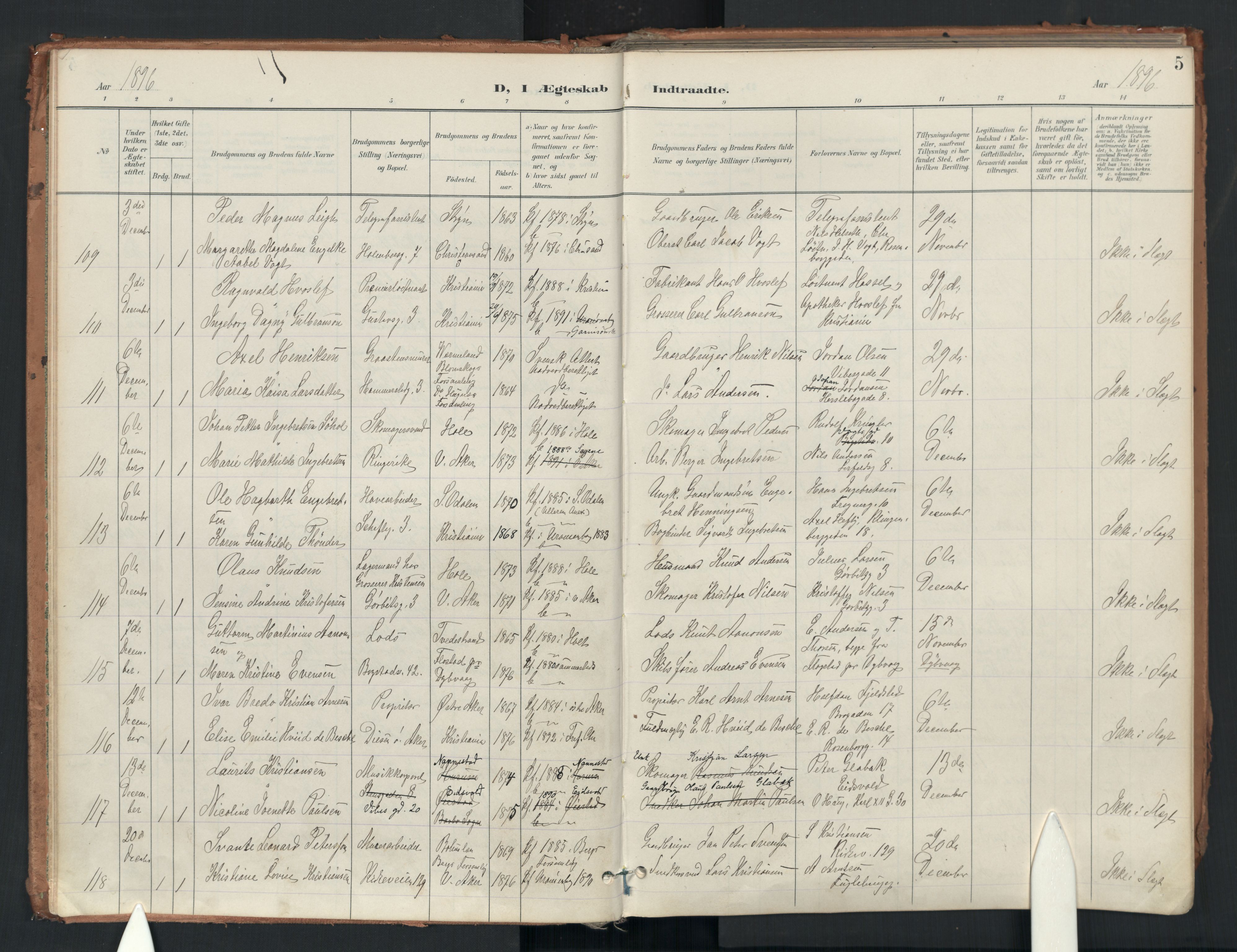 Uranienborg prestekontor Kirkebøker, AV/SAO-A-10877/F/Fa/L0007: Ministerialbok nr. I 7, 1896-1914, s. 5