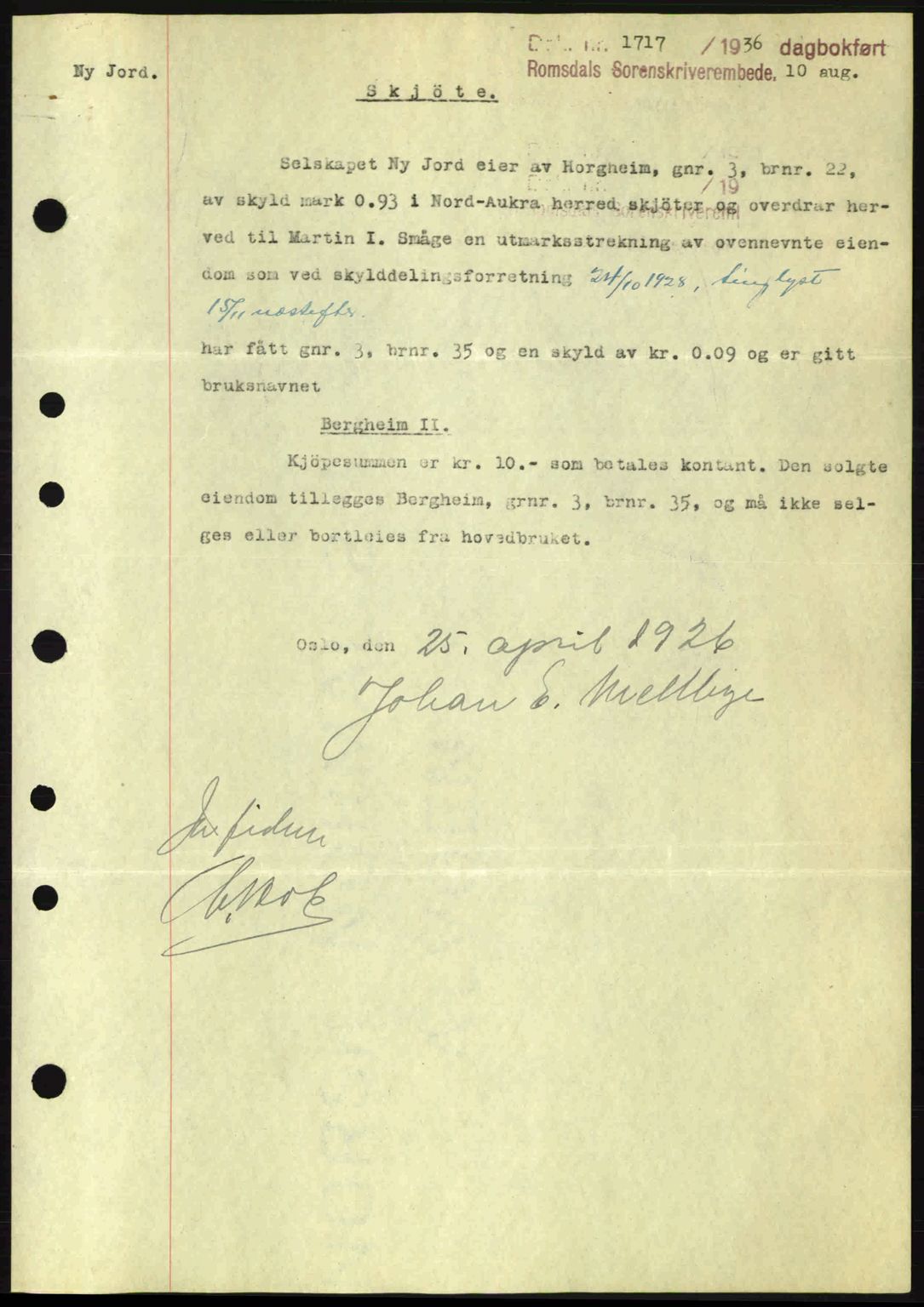 Romsdal sorenskriveri, SAT/A-4149/1/2/2C: Pantebok nr. A1, 1936-1936, Dagboknr: 1717/1936