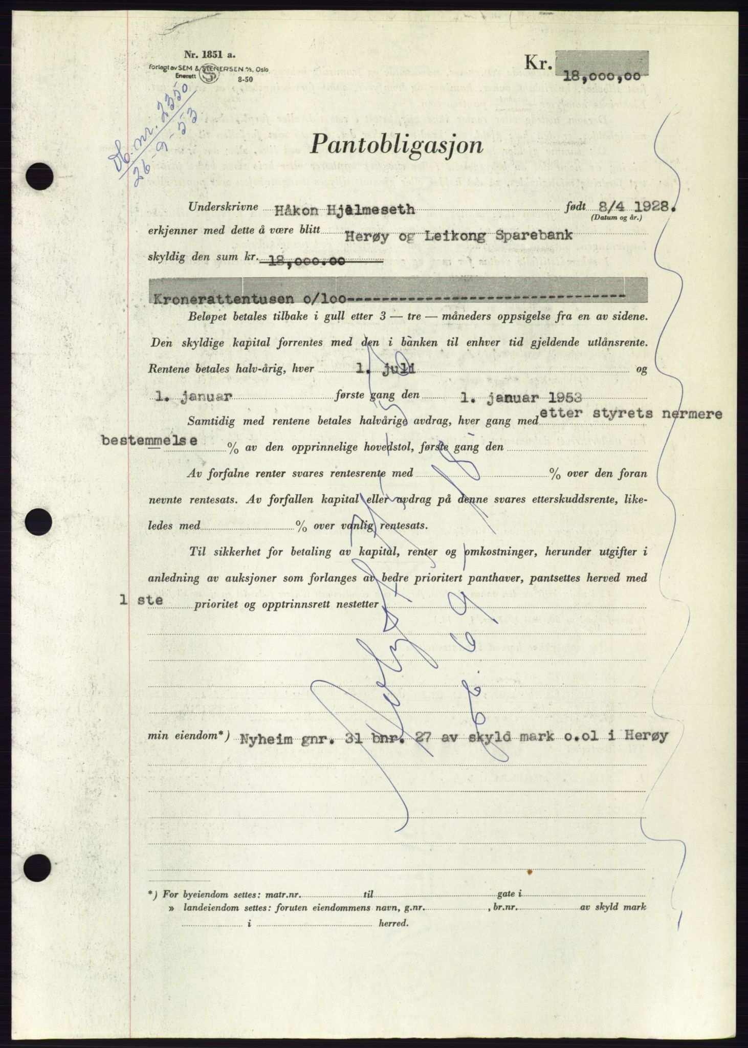 Søre Sunnmøre sorenskriveri, AV/SAT-A-4122/1/2/2C/L0124: Pantebok nr. 12B, 1953-1954, Dagboknr: 2350/1953
