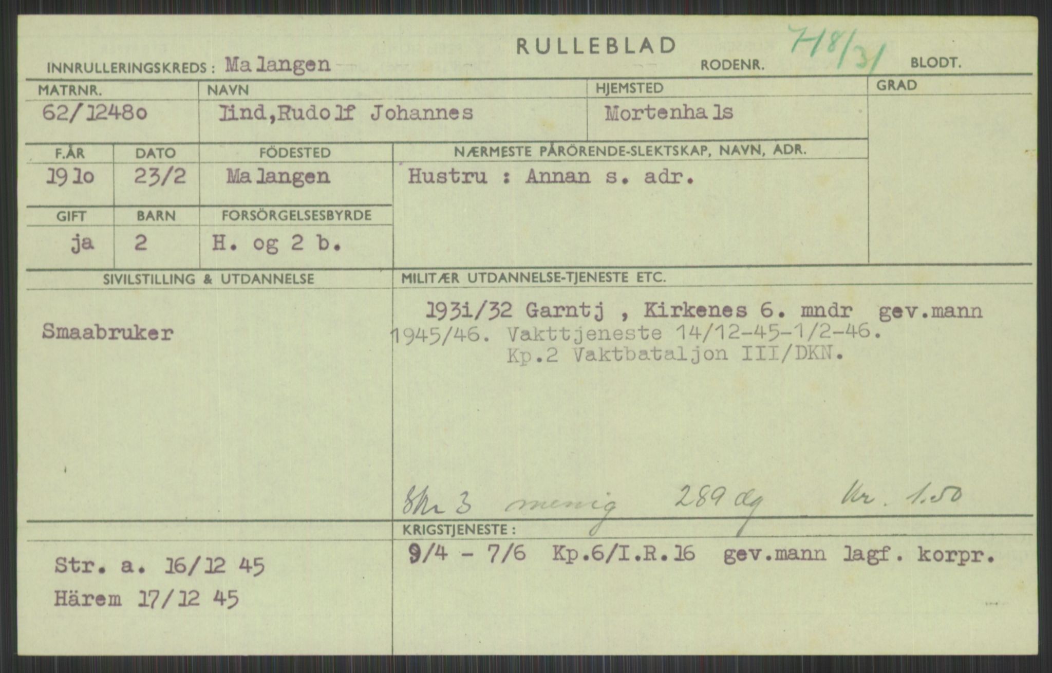 Forsvaret, Troms infanteriregiment nr. 16, AV/RA-RAFA-3146/P/Pa/L0015: Rulleblad for regimentets menige mannskaper, årsklasse 1931, 1931, s. 711