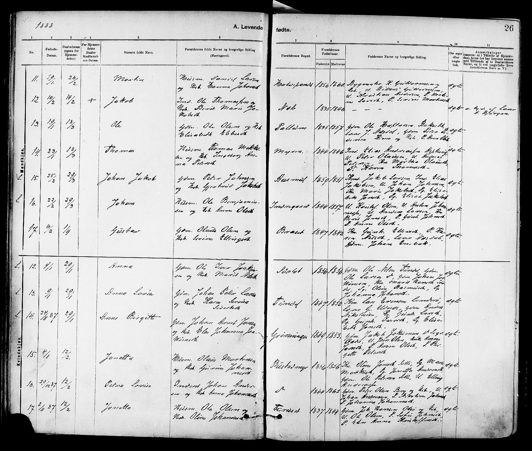 Ministerialprotokoller, klokkerbøker og fødselsregistre - Sør-Trøndelag, SAT/A-1456/647/L0634: Ministerialbok nr. 647A01, 1885-1896, s. 26