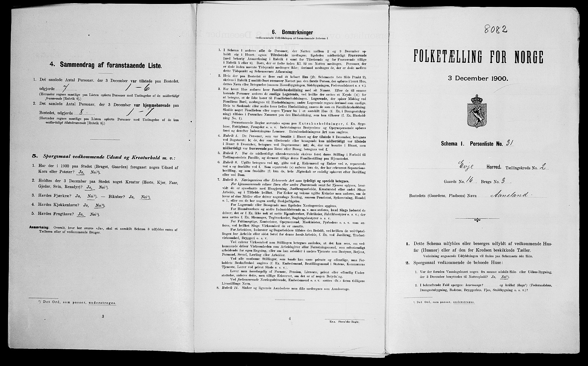 SAK, Folketelling 1900 for 0937 Evje herred, 1900, s. 153
