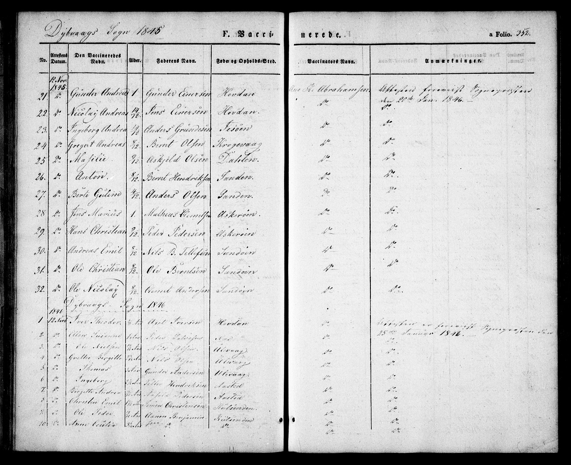 Dypvåg sokneprestkontor, AV/SAK-1111-0007/F/Fa/Faa/L0005: Ministerialbok nr. A 5, 1841-1854, s. 352