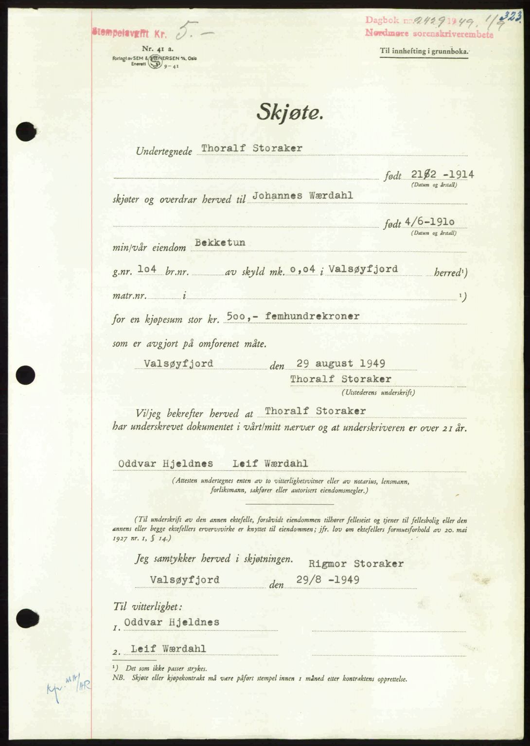 Nordmøre sorenskriveri, SAT/A-4132/1/2/2Ca: Pantebok nr. A112, 1949-1949, Dagboknr: 2429/1949