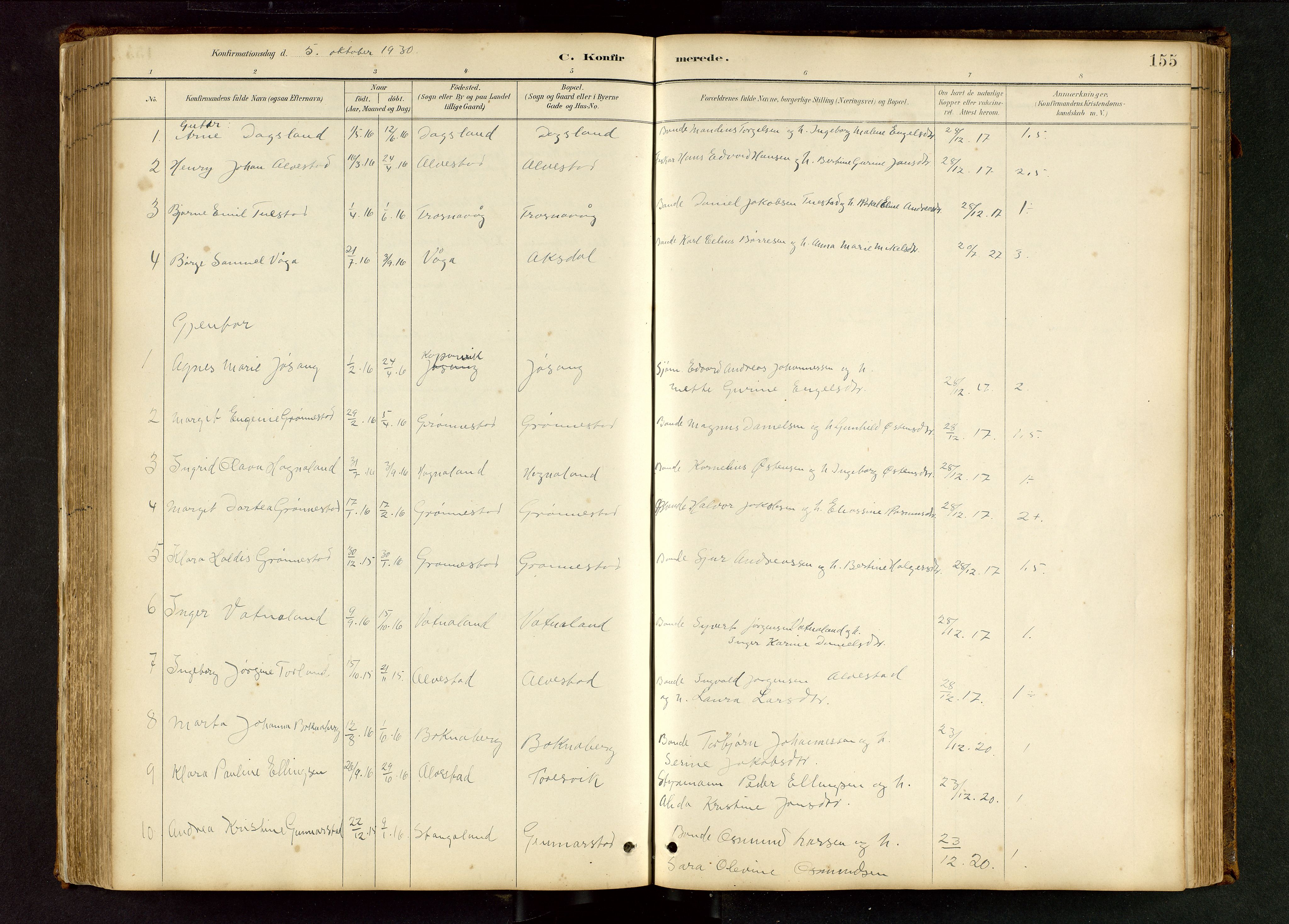 Tysvær sokneprestkontor, AV/SAST-A -101864/H/Ha/Hab/L0005: Klokkerbok nr. B 5, 1887-1947, s. 155