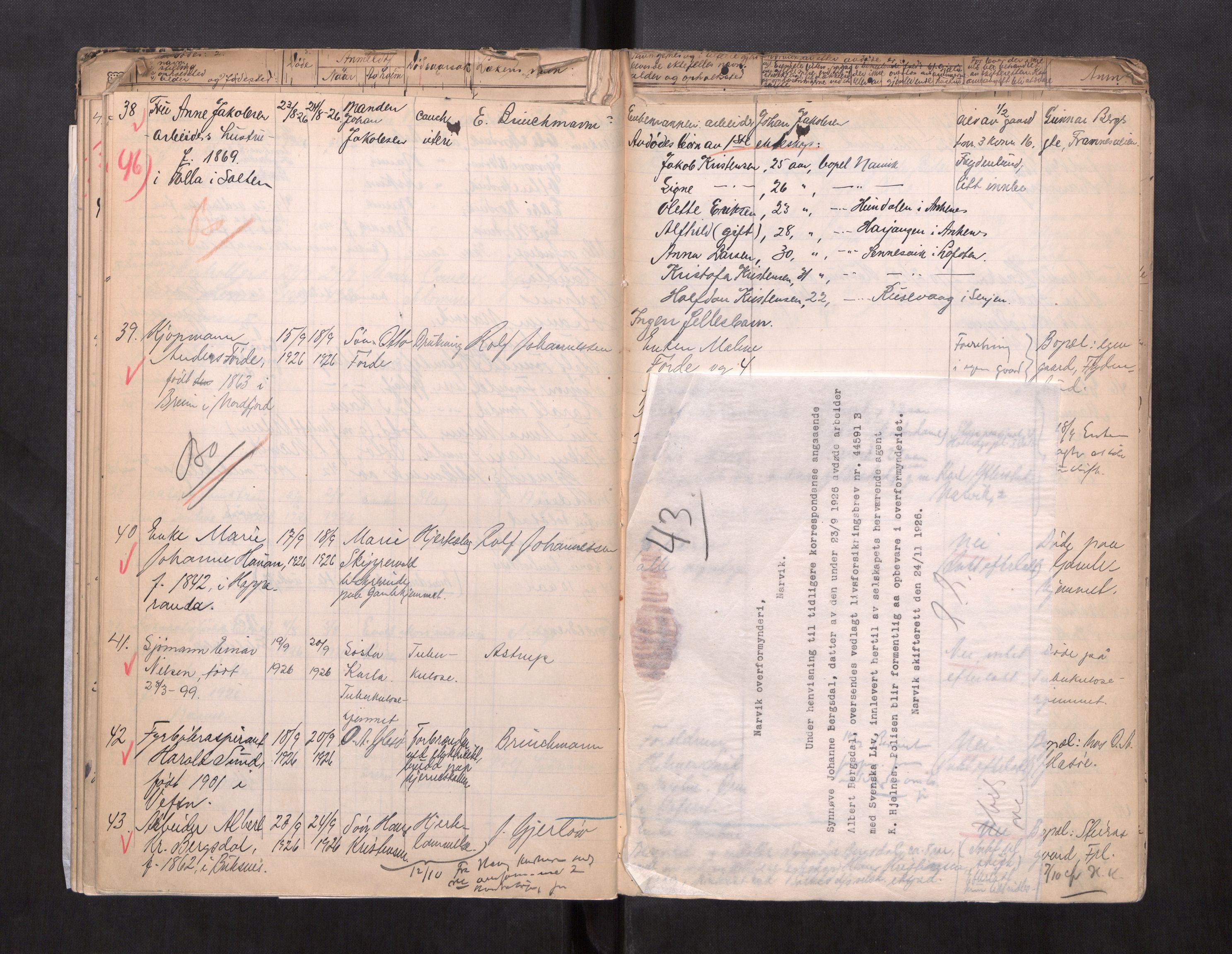 Narvik sorenskriveri, AV/SAT-A-0002/1/3/3L/L0003: Dødsfallsprotokoll, 1923-1928, s. 46