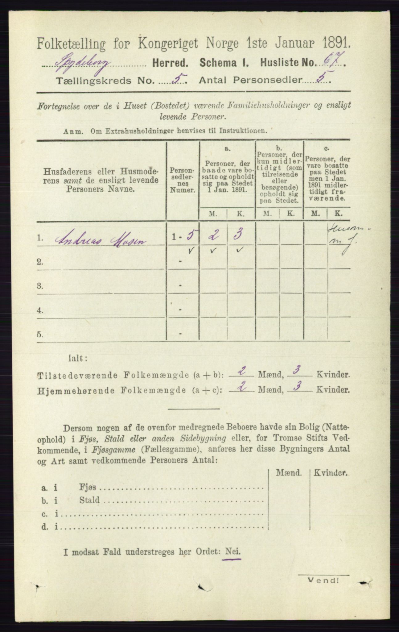 RA, Folketelling 1891 for 0123 Spydeberg herred, 1891, s. 2343