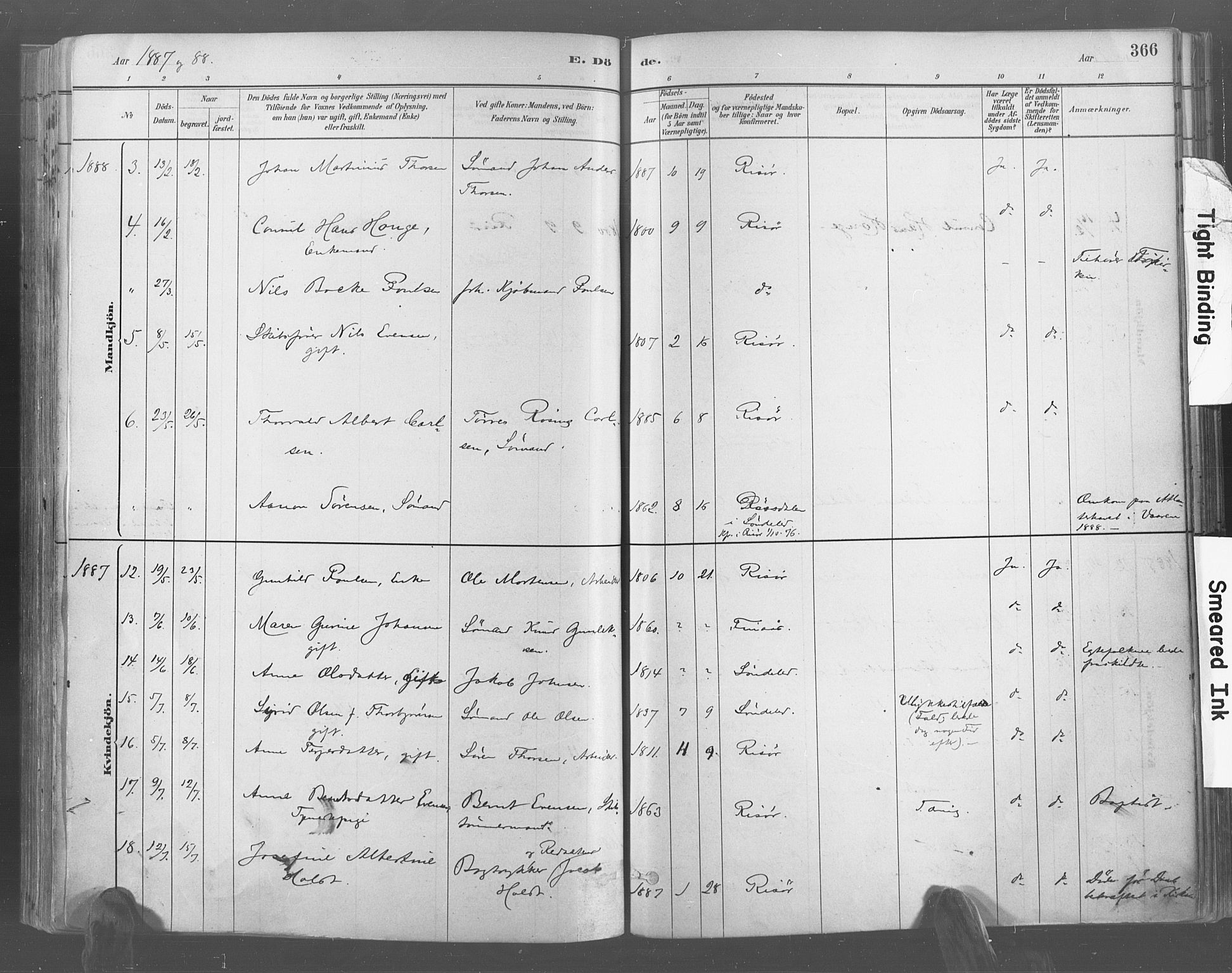Risør sokneprestkontor, AV/SAK-1111-0035/F/Fa/L0005: Ministerialbok nr. A 5, 1883-1895, s. 366