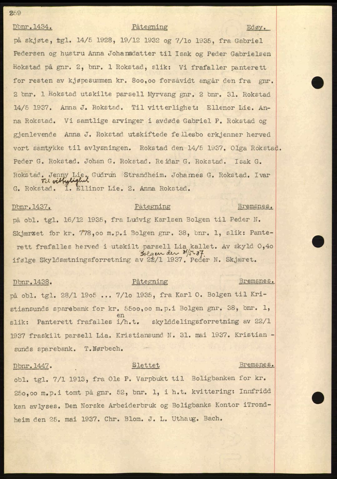 Nordmøre sorenskriveri, SAT/A-4132/1/2/2Ca: Pantebok nr. C80, 1936-1939, Dagboknr: 1434/1937