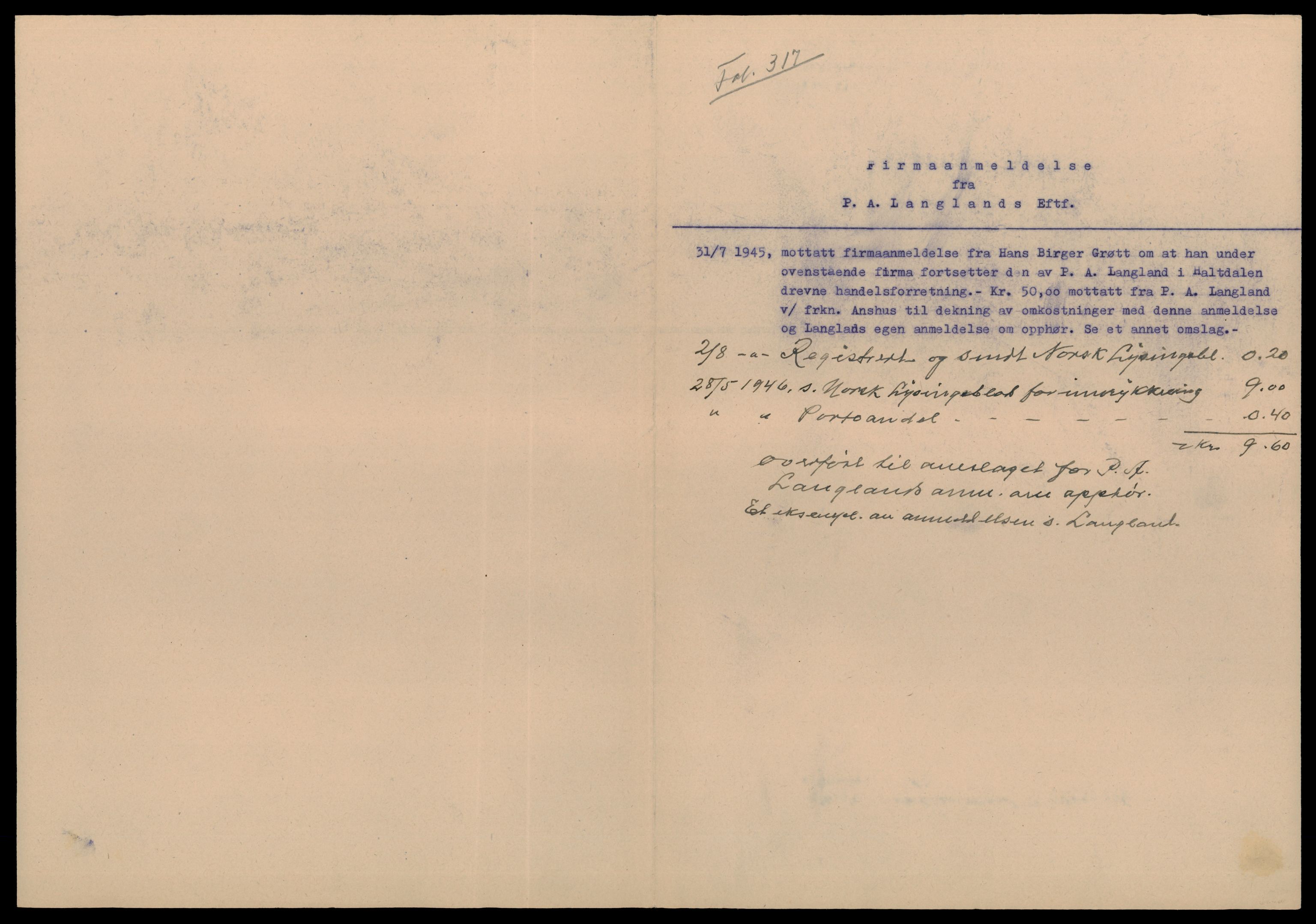 Gauldal sorenskriveri, AV/SAT-A-0014/2/J/Jd/Jdc/L0002: Bilag, enkeltmannsforetak, L-Å, 1944-1990, s. 1