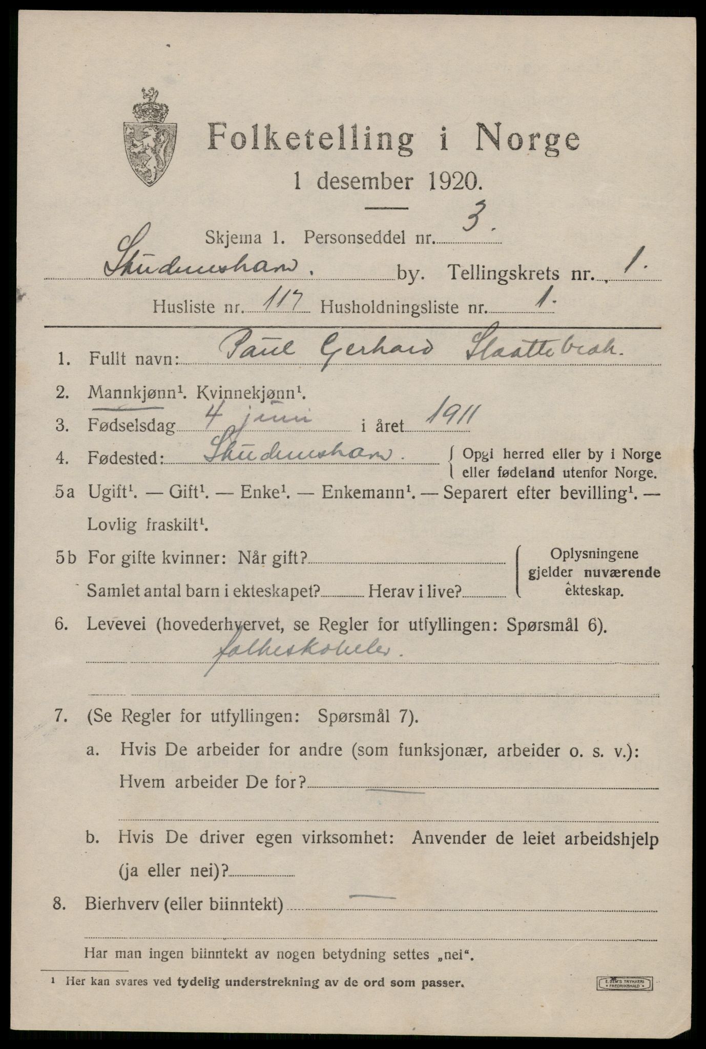 SAST, Folketelling 1920 for 1104 Skudeneshavn ladested, 1920, s. 2458