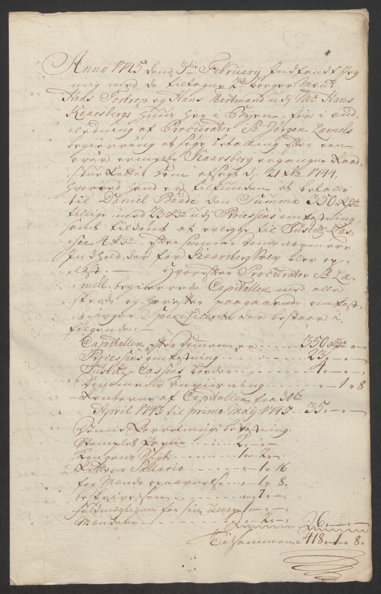 Rentekammeret inntil 1814, Reviderte regnskaper, Byregnskaper, AV/RA-EA-4066/R/Rs/L0541: [S22] Sikt og sakefall, 1743-1746, s. 302