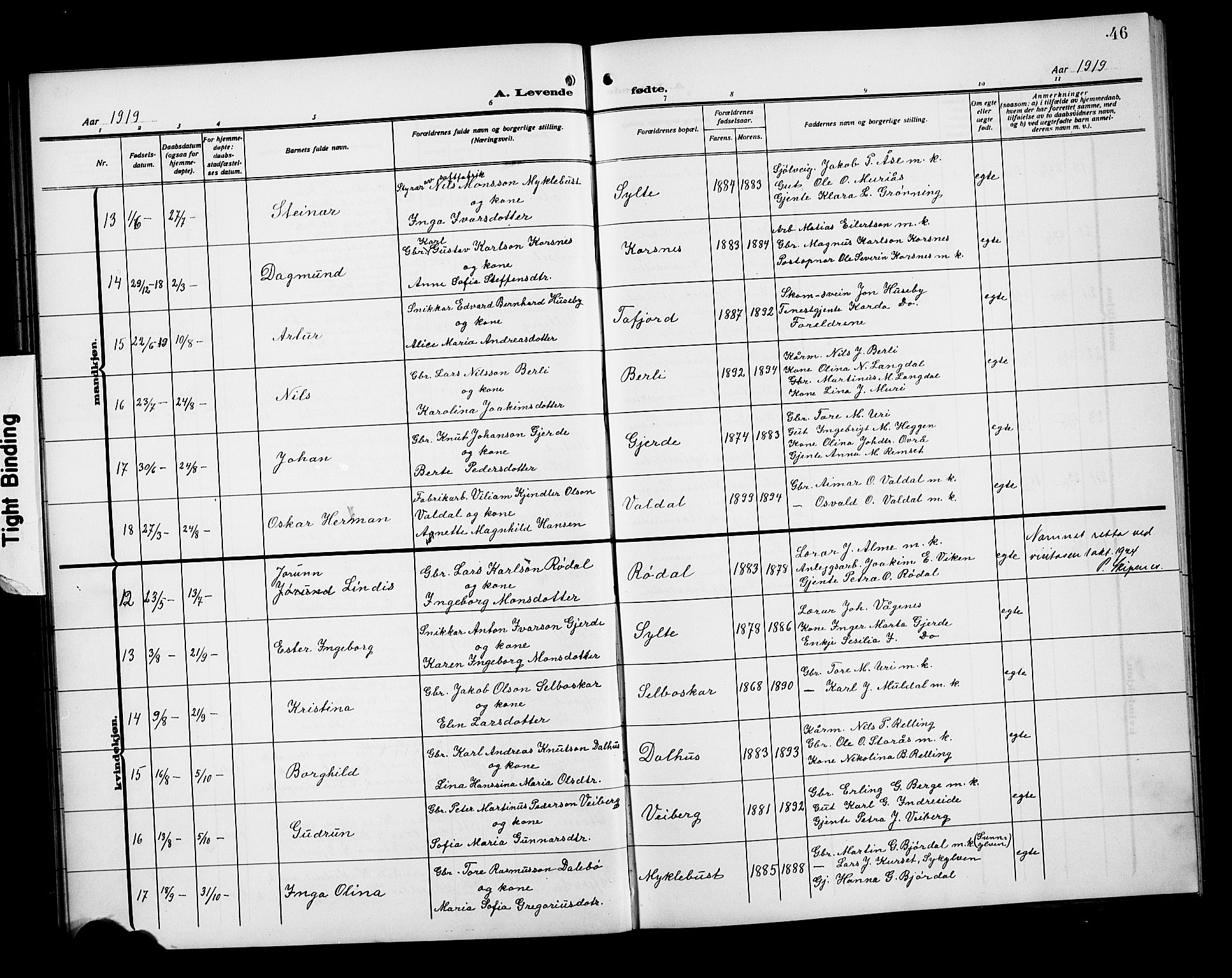 Ministerialprotokoller, klokkerbøker og fødselsregistre - Møre og Romsdal, AV/SAT-A-1454/519/L0265: Klokkerbok nr. 519C06, 1911-1921, s. 46