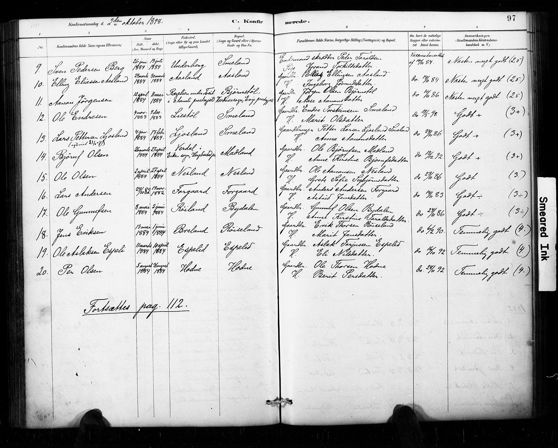 Åseral sokneprestkontor, AV/SAK-1111-0051/F/Fa/L0003: Ministerialbok nr. A 3, 1884-1901, s. 97