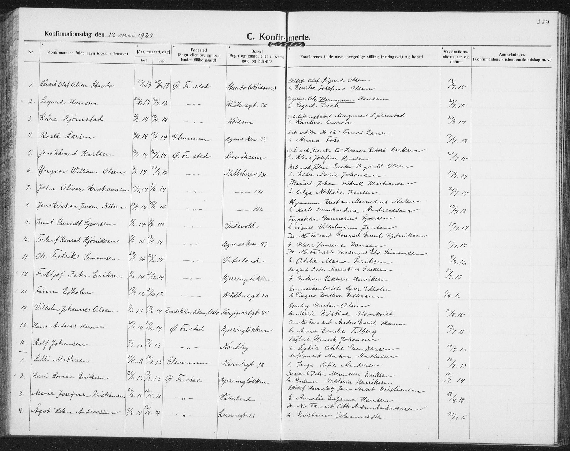 Østre Fredrikstad prestekontor Kirkebøker, AV/SAO-A-10907/G/Ga/L0003: Klokkerbok nr. 3, 1920-1940, s. 179