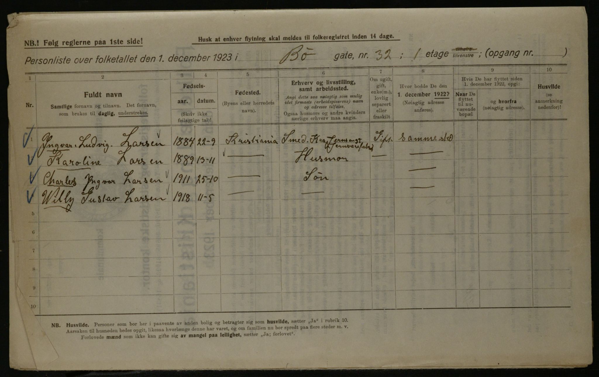 OBA, Kommunal folketelling 1.12.1923 for Kristiania, 1923, s. 12465