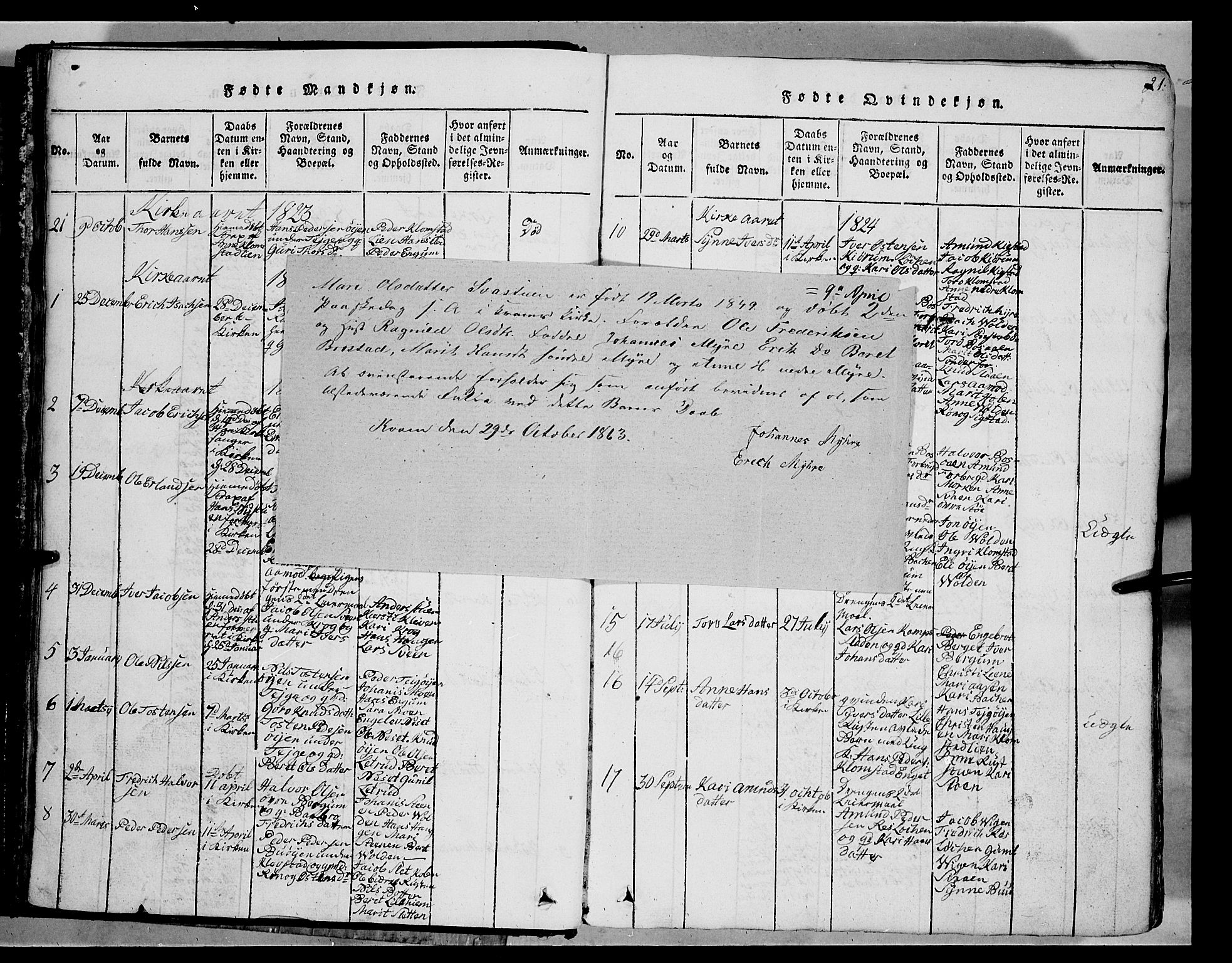 Fron prestekontor, AV/SAH-PREST-078/H/Ha/Hab/L0002: Klokkerbok nr. 2, 1816-1850, s. 21