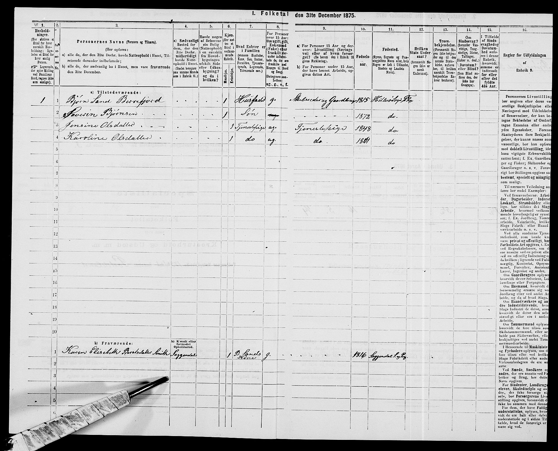 SAK, Folketelling 1875 for 1042L Flekkefjord prestegjeld, Nes sokn og Hidra sokn, 1875, s. 790