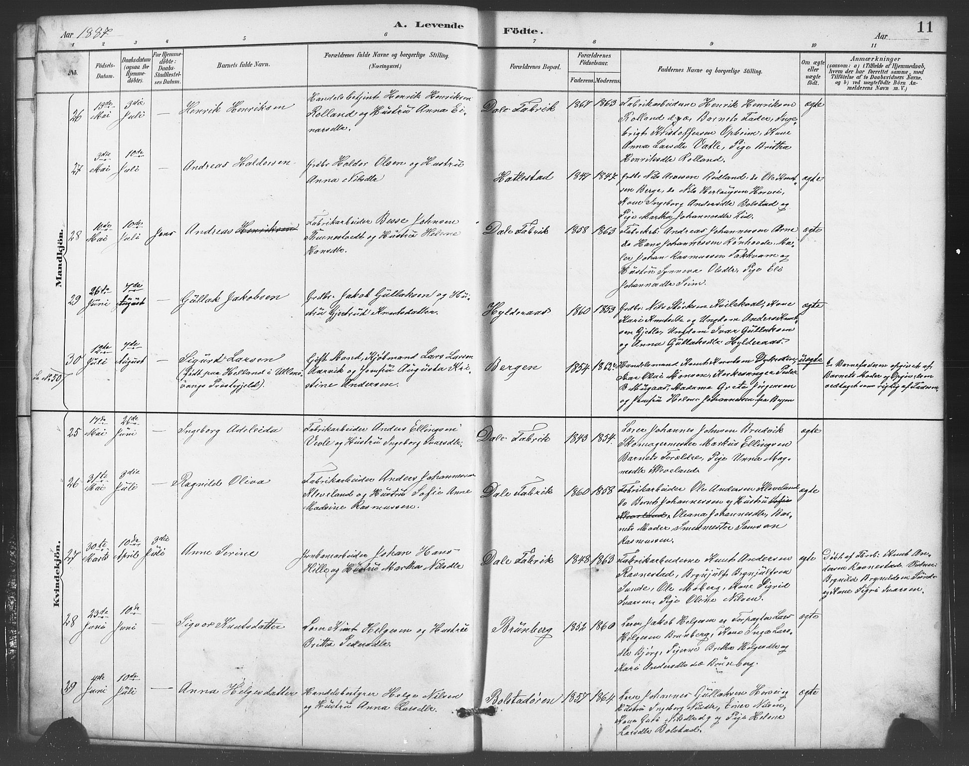 Evanger sokneprestembete, AV/SAB-A-99924: Klokkerbok nr. A 4, 1887-1897, s. 11