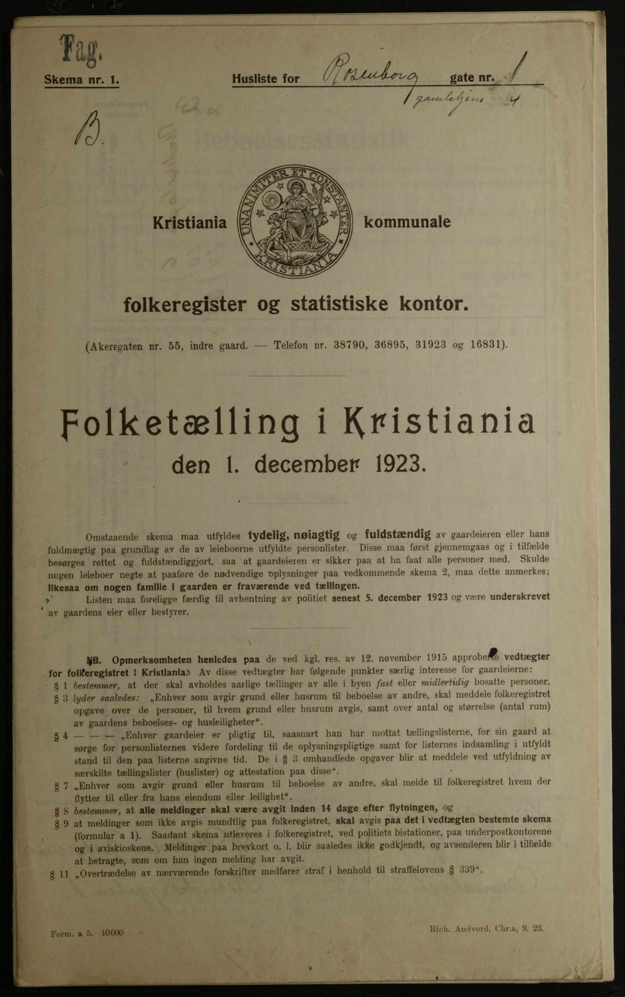 OBA, Kommunal folketelling 1.12.1923 for Kristiania, 1923, s. 92075