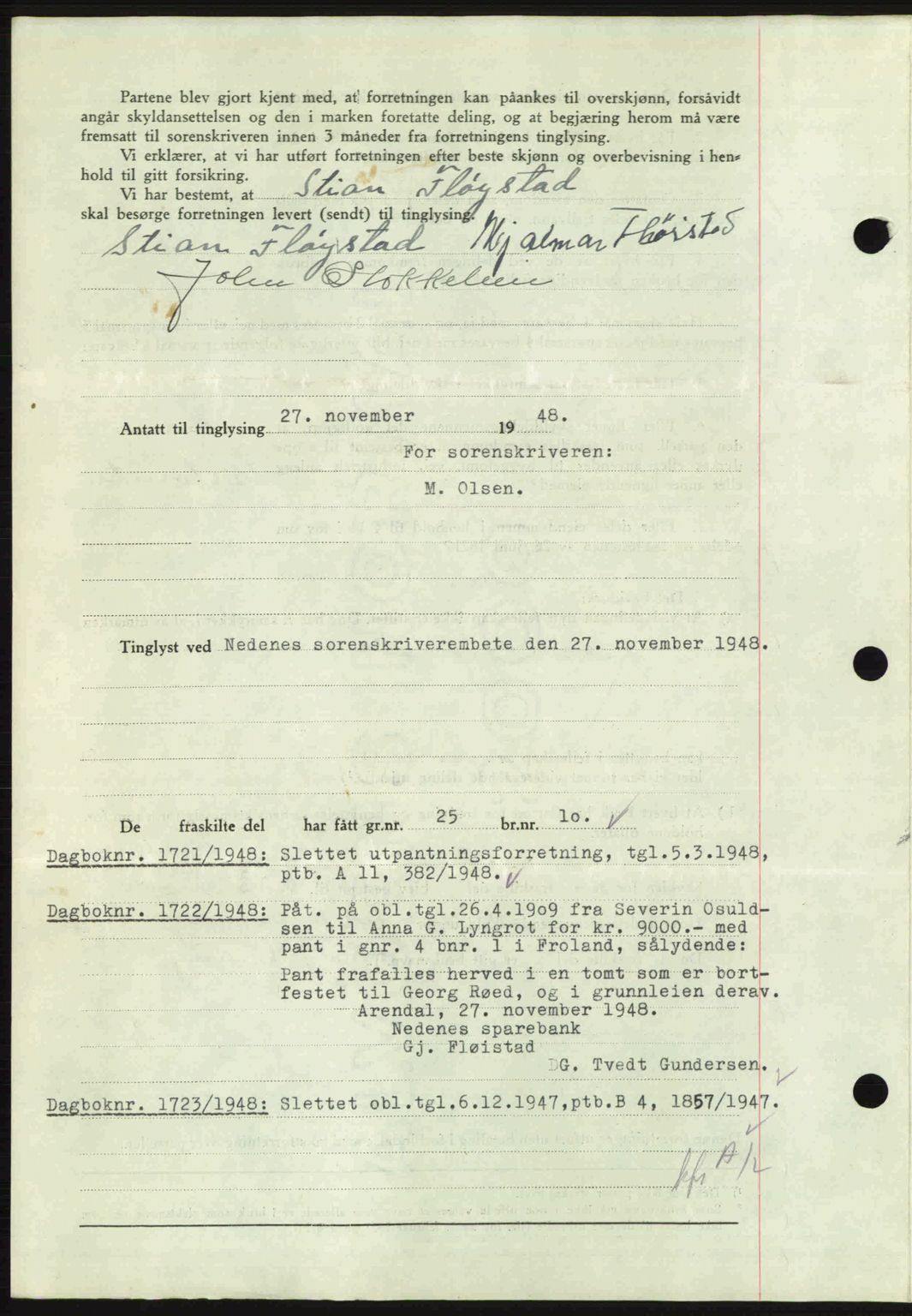 Nedenes sorenskriveri, AV/SAK-1221-0006/G/Gb/Gba/L0060: Pantebok nr. A12, 1948-1949, Dagboknr: 1720/1948