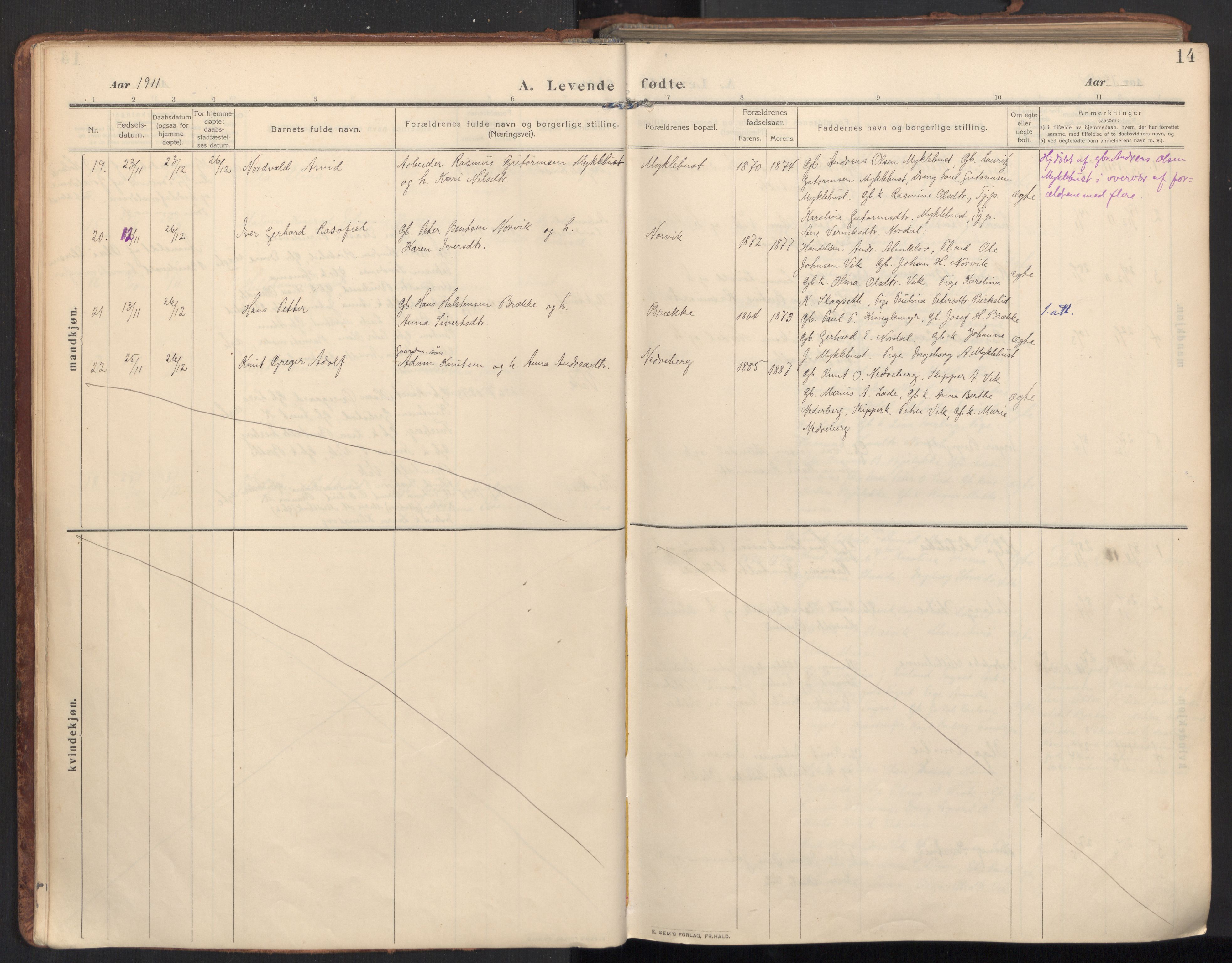 Ministerialprotokoller, klokkerbøker og fødselsregistre - Møre og Romsdal, SAT/A-1454/502/L0026: Ministerialbok nr. 502A04, 1909-1933, s. 14