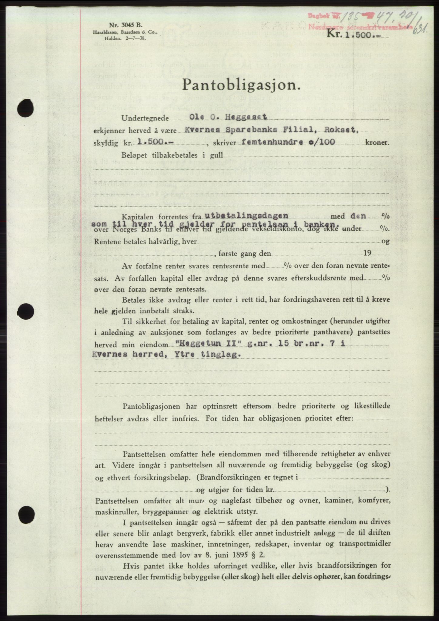 Nordmøre sorenskriveri, SAT/A-4132/1/2/2Ca: Pantebok nr. B95, 1946-1947, Dagboknr: 135/1947