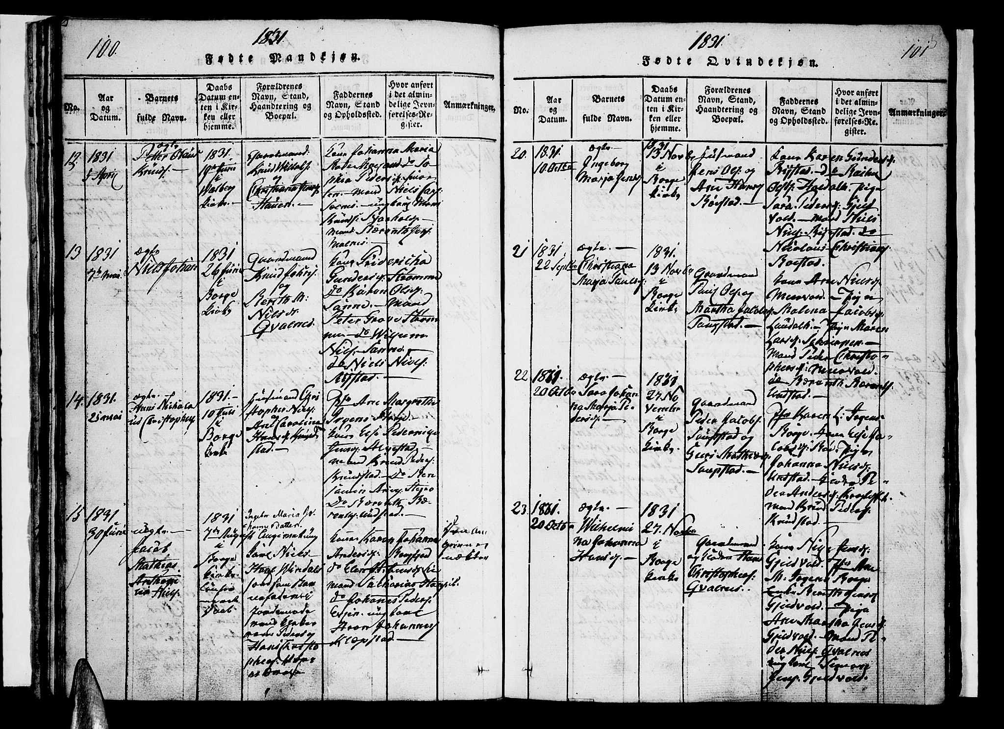 Ministerialprotokoller, klokkerbøker og fødselsregistre - Nordland, AV/SAT-A-1459/880/L1130: Ministerialbok nr. 880A04, 1821-1843, s. 100-101