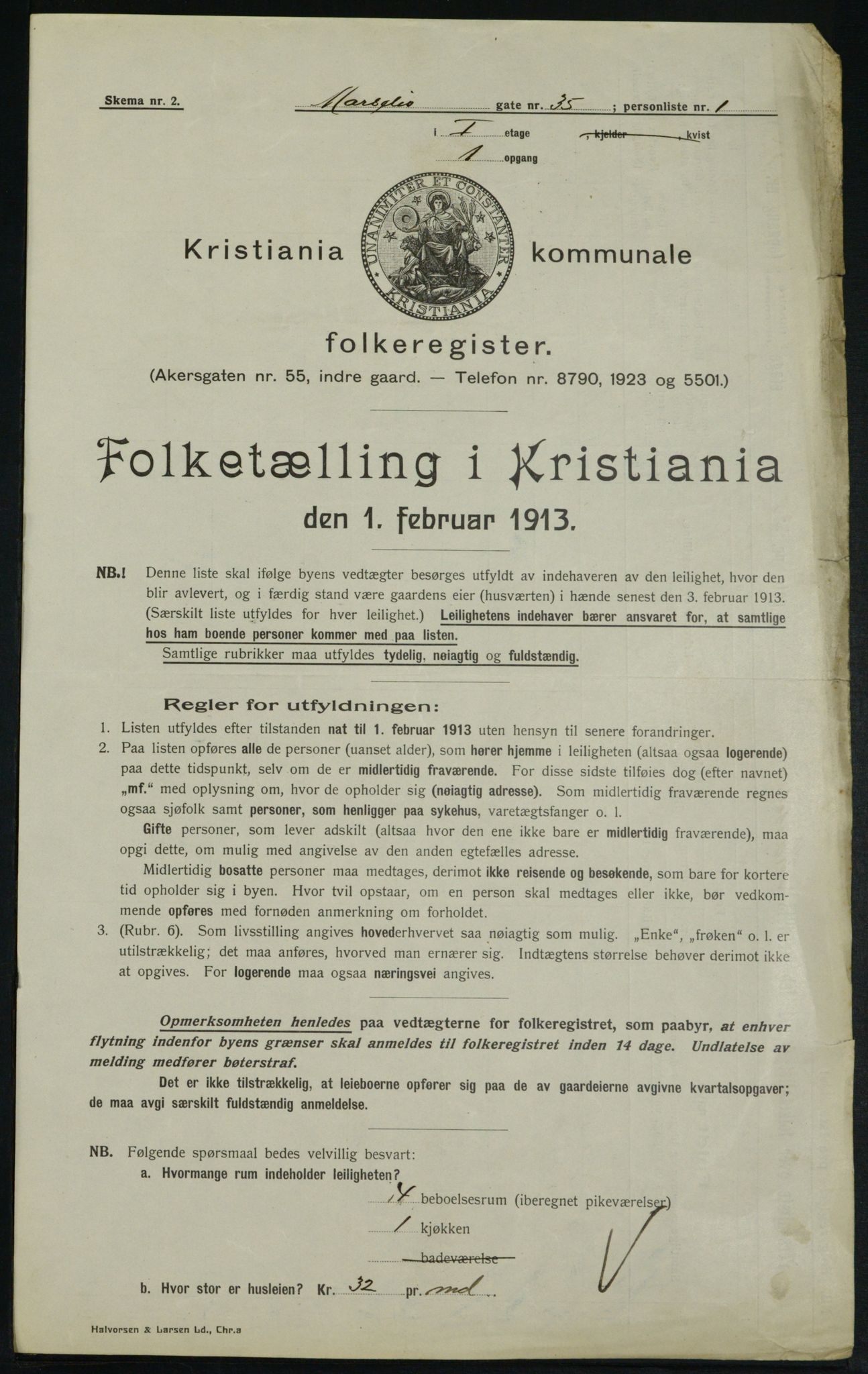 OBA, Kommunal folketelling 1.2.1913 for Kristiania, 1913, s. 64499