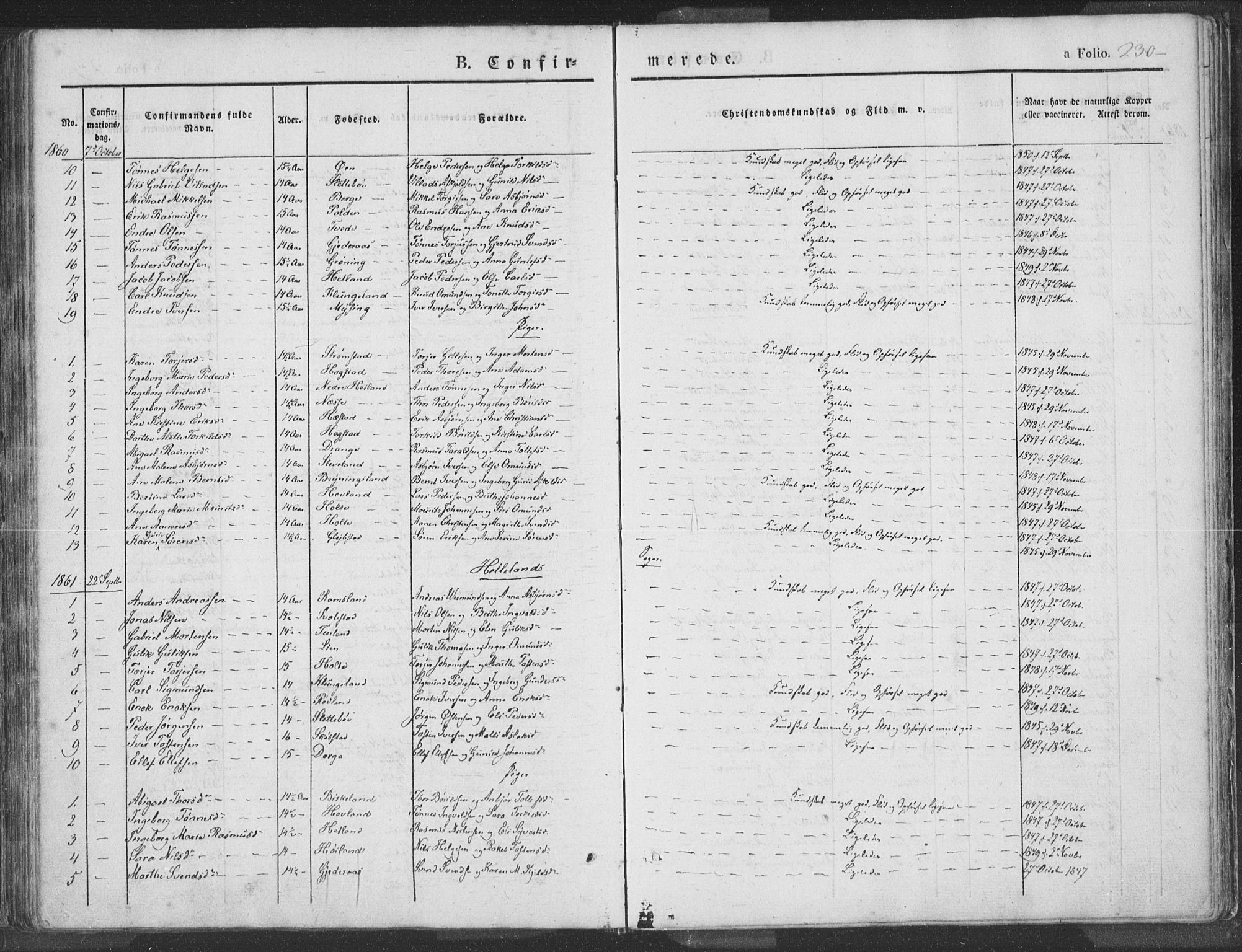 Helleland sokneprestkontor, SAST/A-101810: Ministerialbok nr. A 6.1, 1834-1863, s. 230